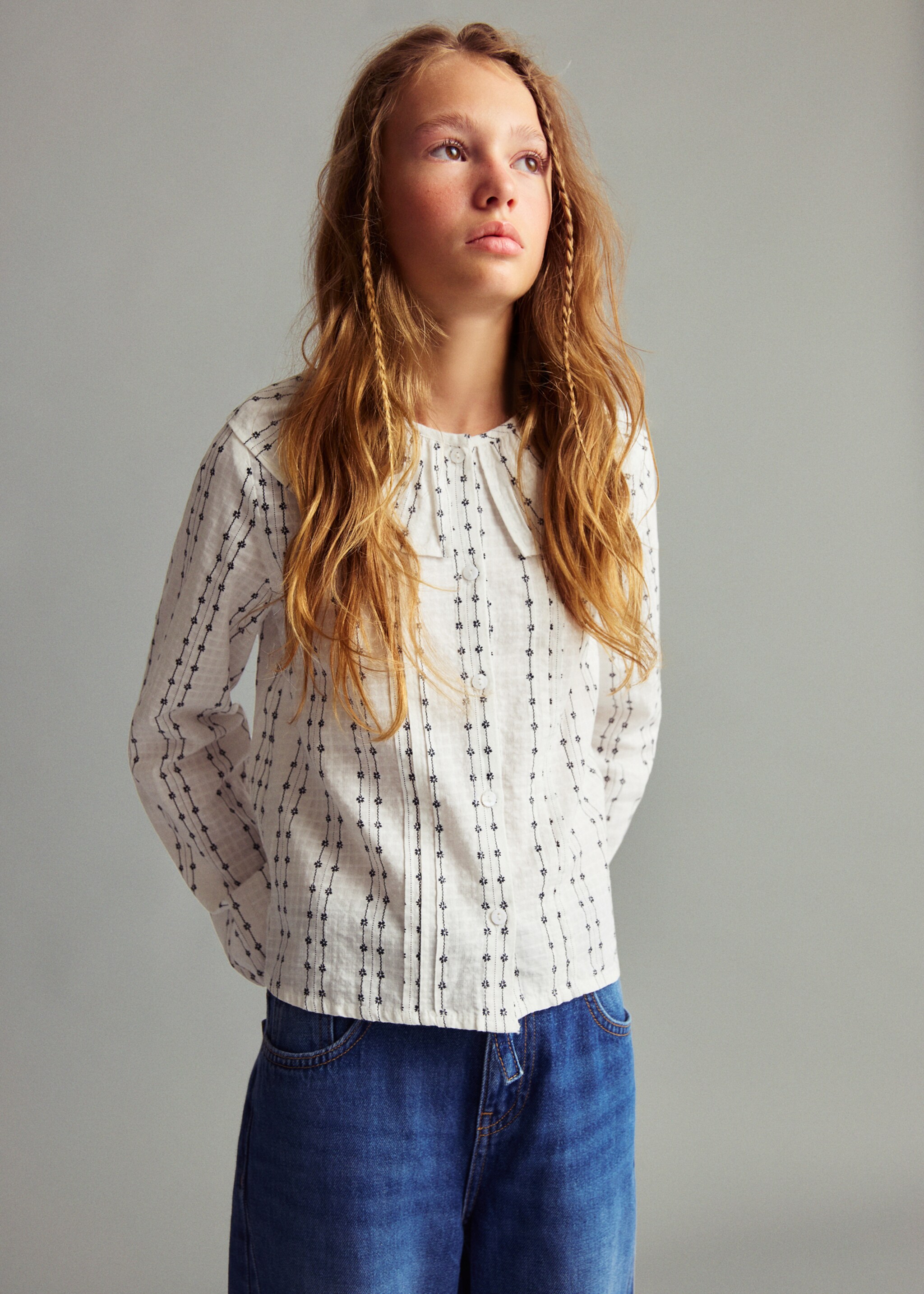 Babydoll collar blouse - Medium plane, Ecru. Ref: 17055151-00.