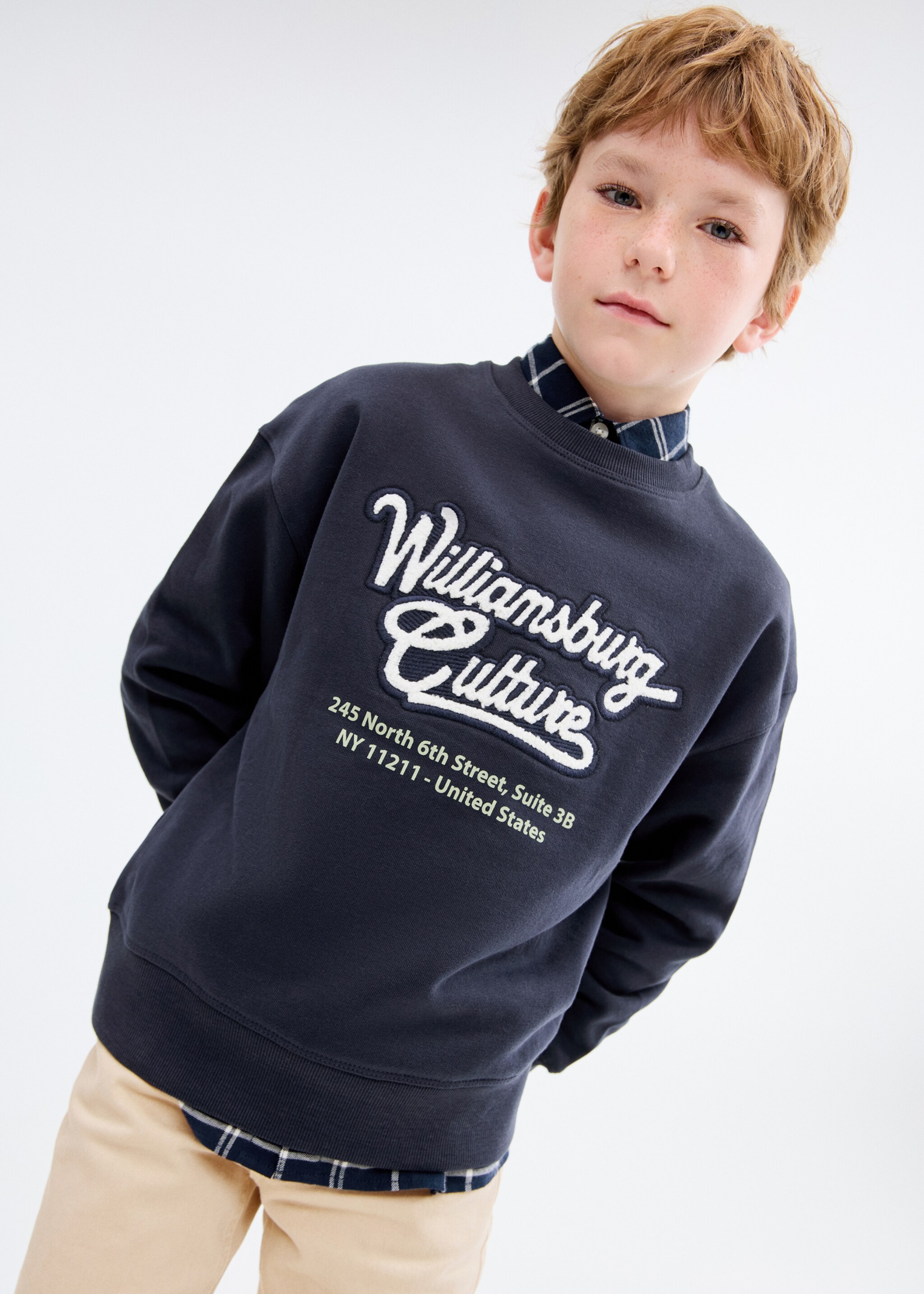 Printed embroidered sweatshirt - Medium plane, Navy. Ref: 17055161-00.
