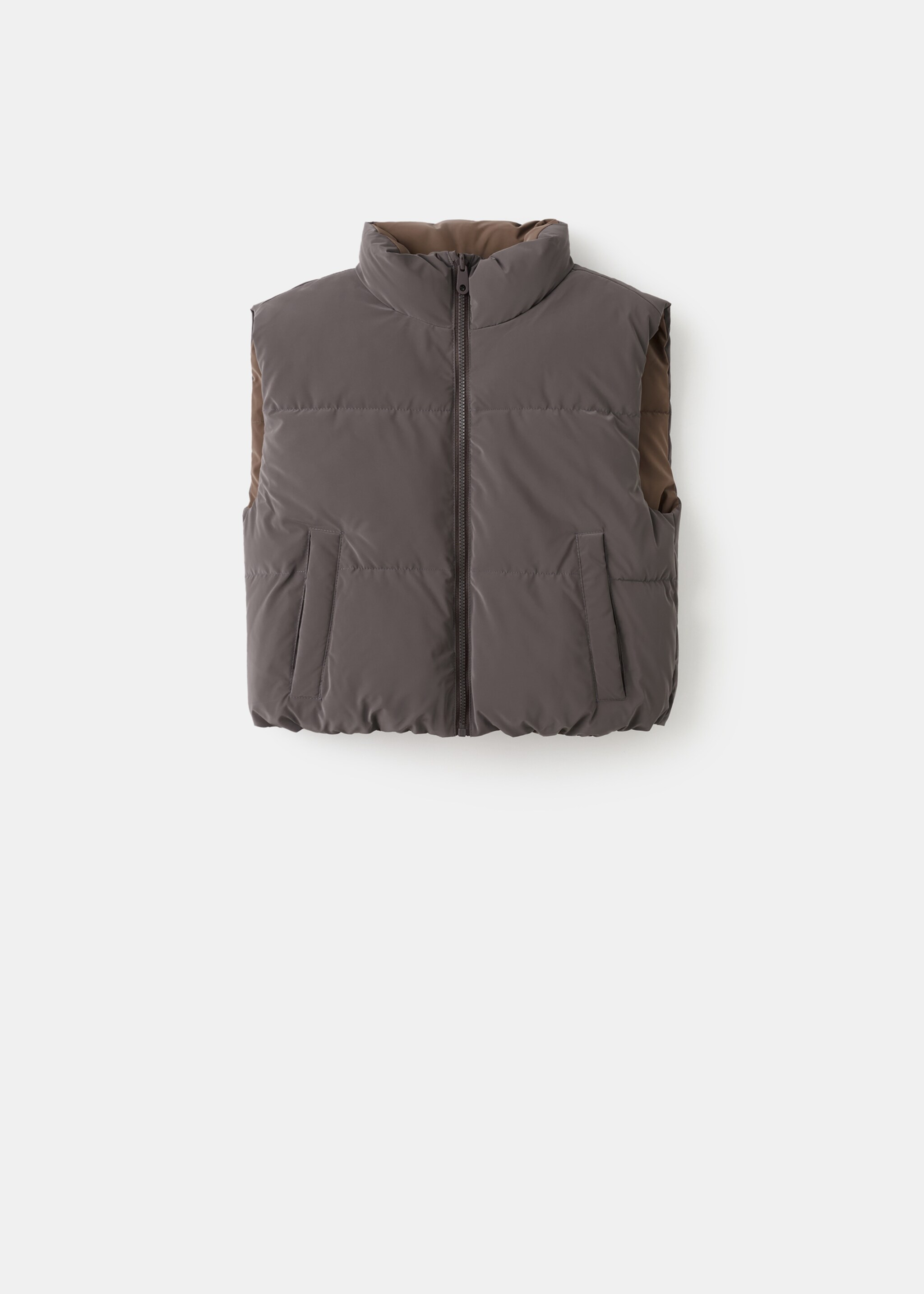 Cropped quilted gilet - Article without model, Brown. Ref: 17055783-00.