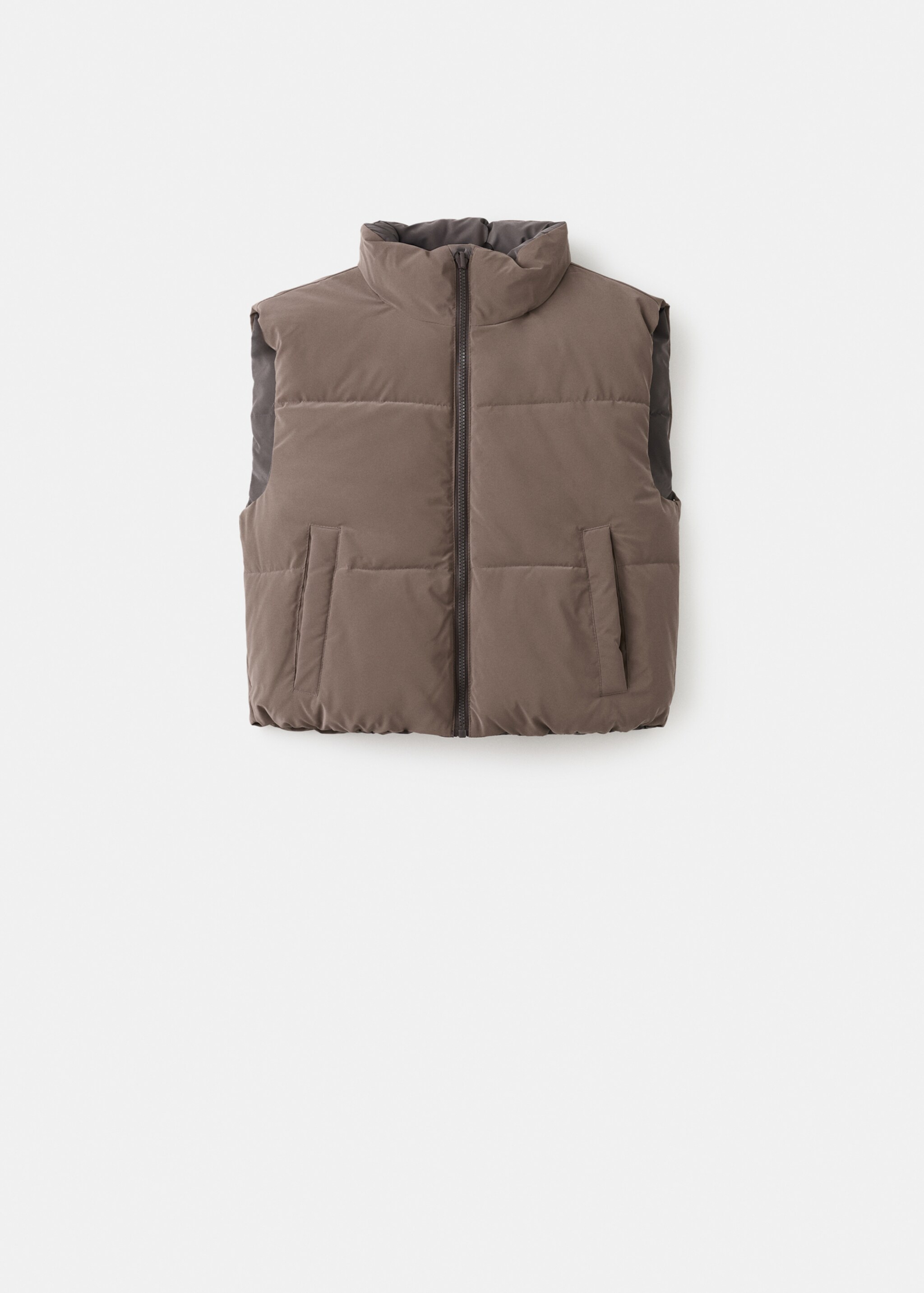 Cropped quilted gilet - Details of the article 0, Brown. Ref: 17055783-00.