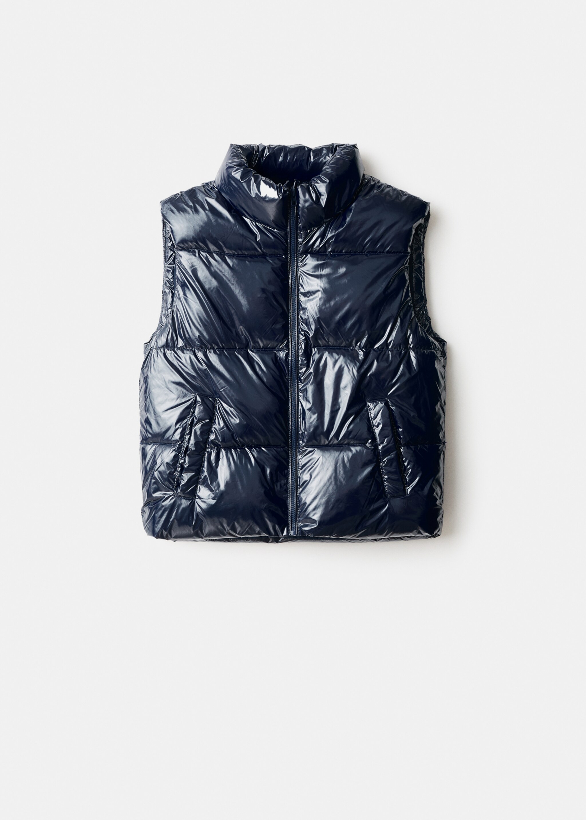 Shiny quilted gilet - Article without model, Navy. Ref: 17055784-00.