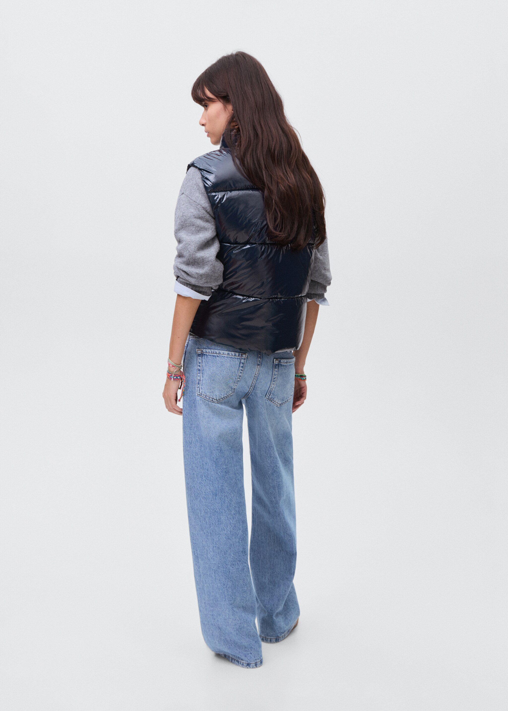 Shiny quilted gilet - Reverse of the article, Navy. Ref: 17055784-00.