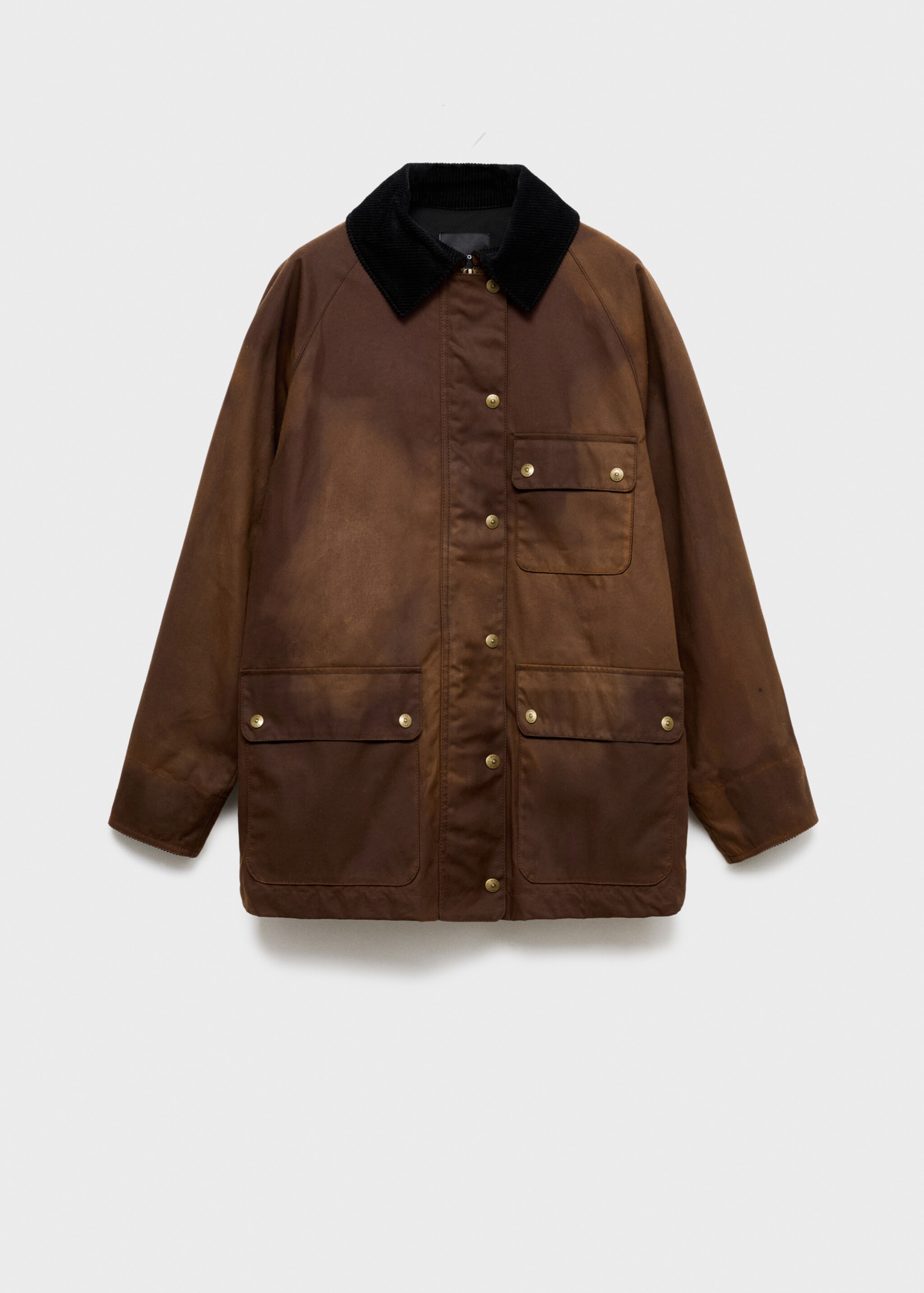Waxed-effect parka with corduroy collar - Article without model, Tobacco Brown. Ref: 17055790-00.