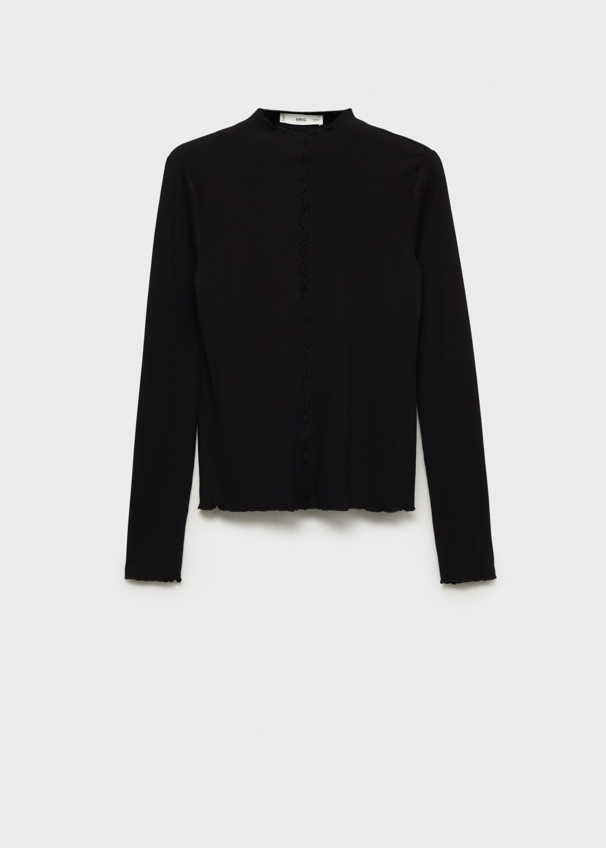 Ribbed T-shirt with scalloped finishes - Article without model, Black. Ref: 17055798-00.