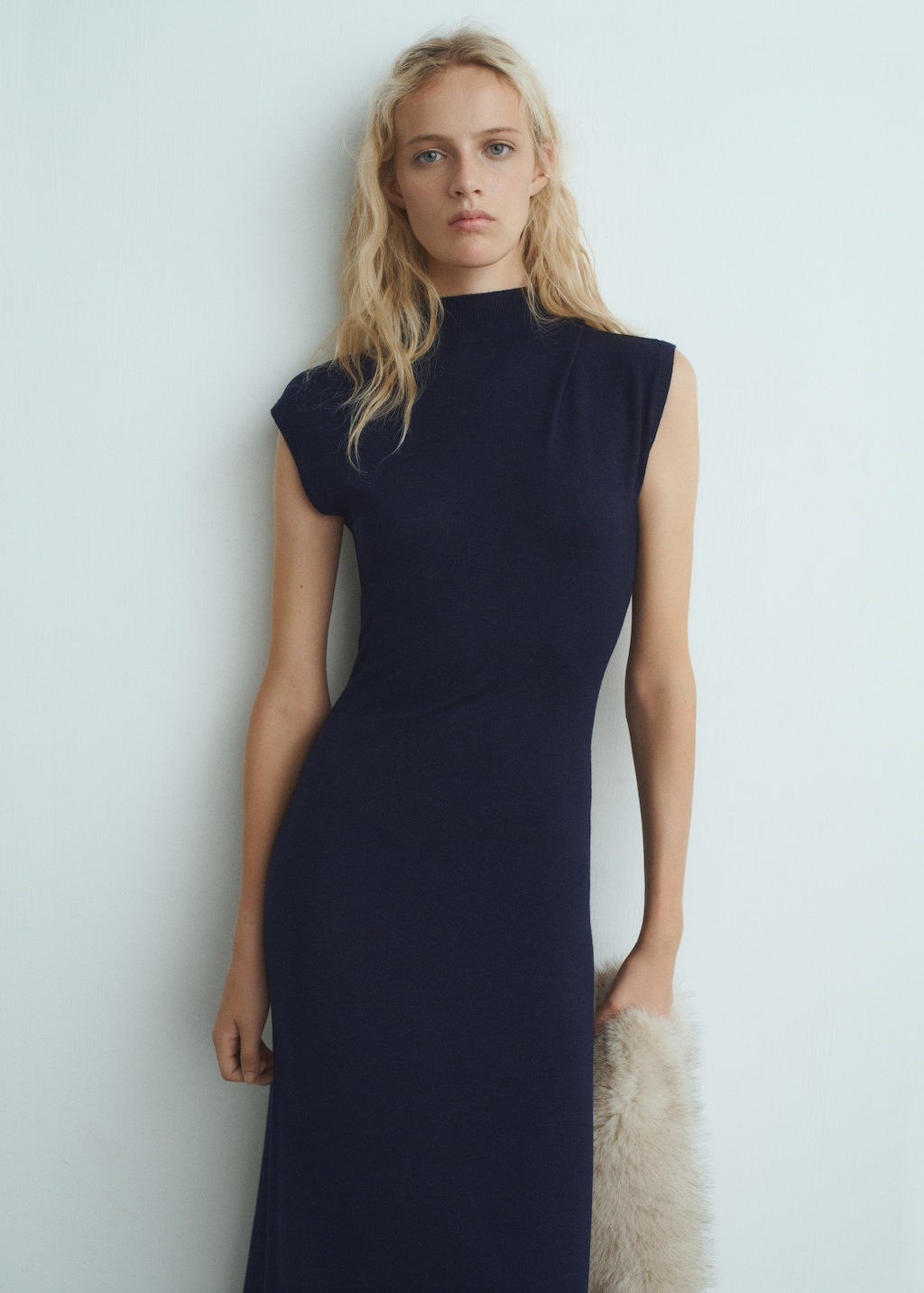 Perkins-neck knitted dress