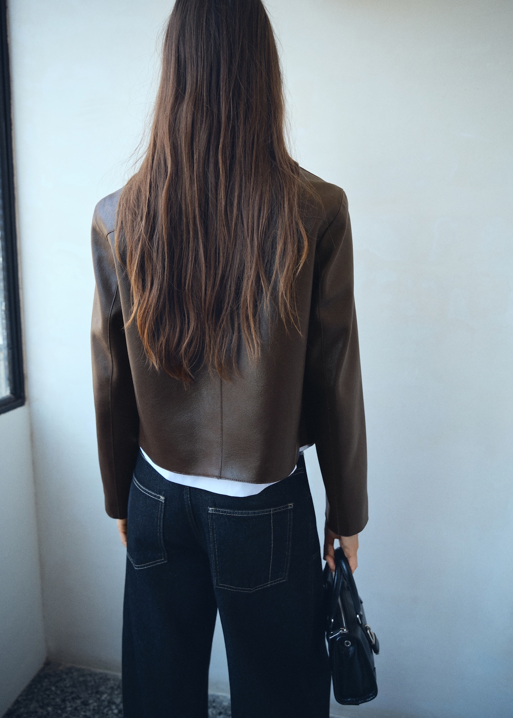 Faux-leather jacket with pockets