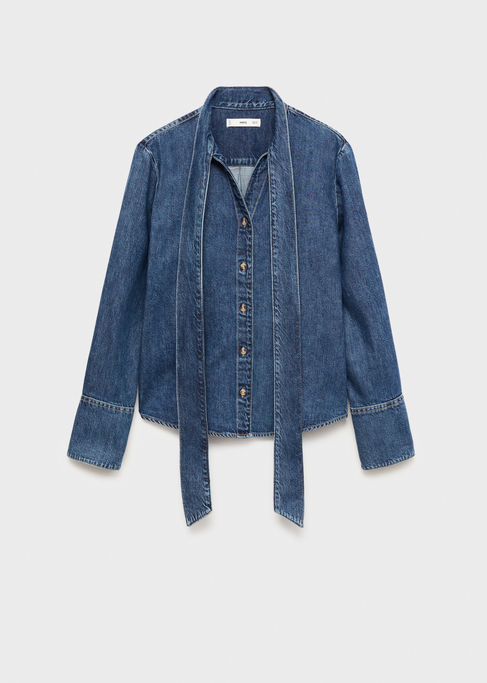 Denim shirt with bow - Article without model, Dark Blue. Ref: 17055805-00.