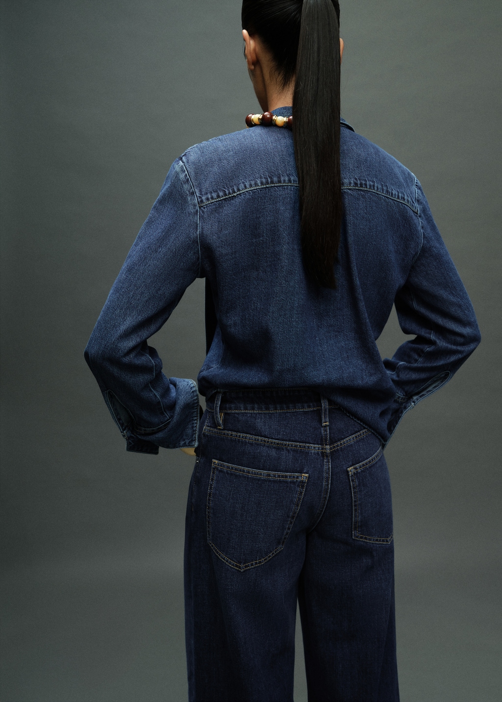 Denim shirt with bow