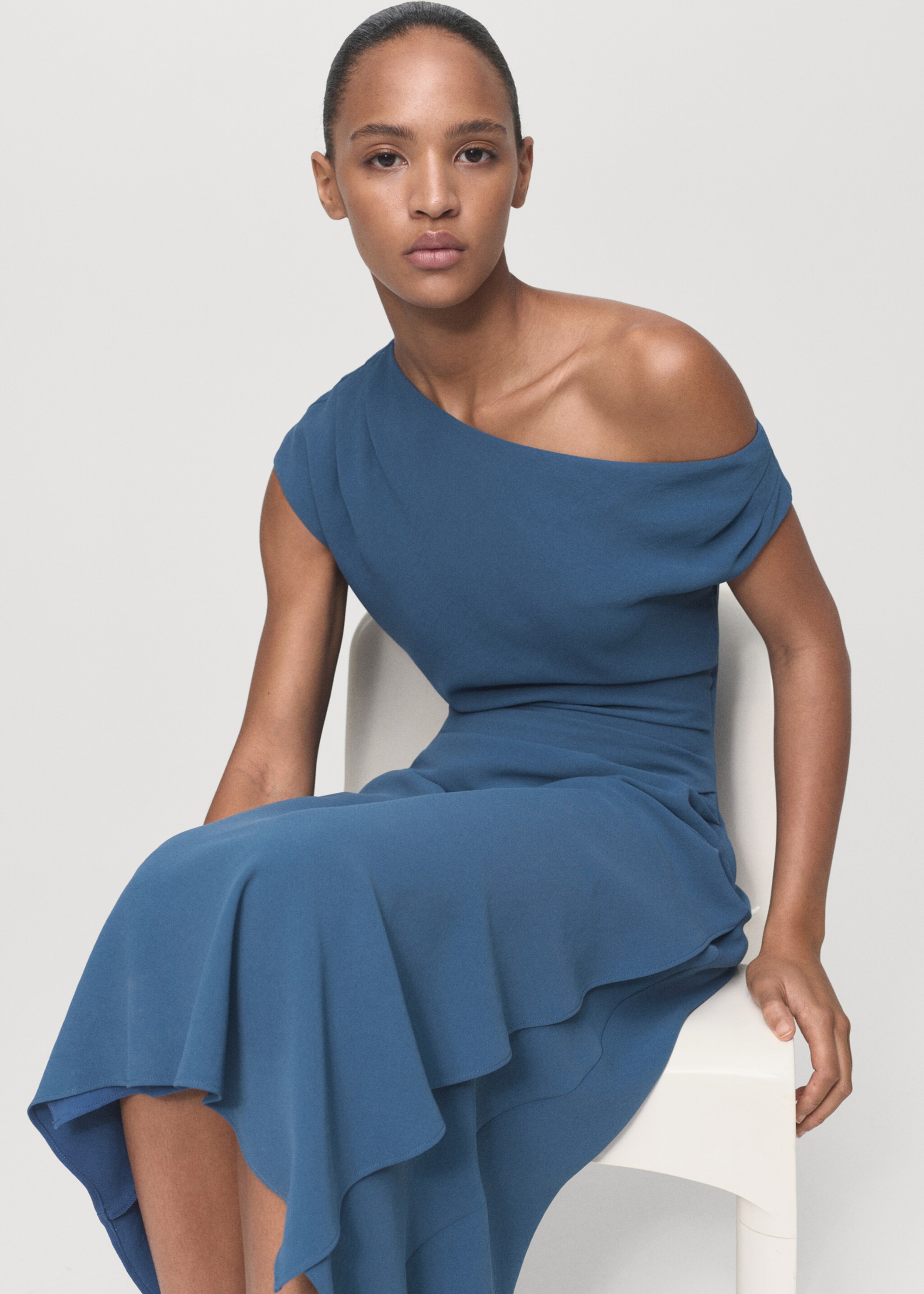 Robe midi asymétrique - Détail de l'article 6, Bleu. Ref: 17055811-00.