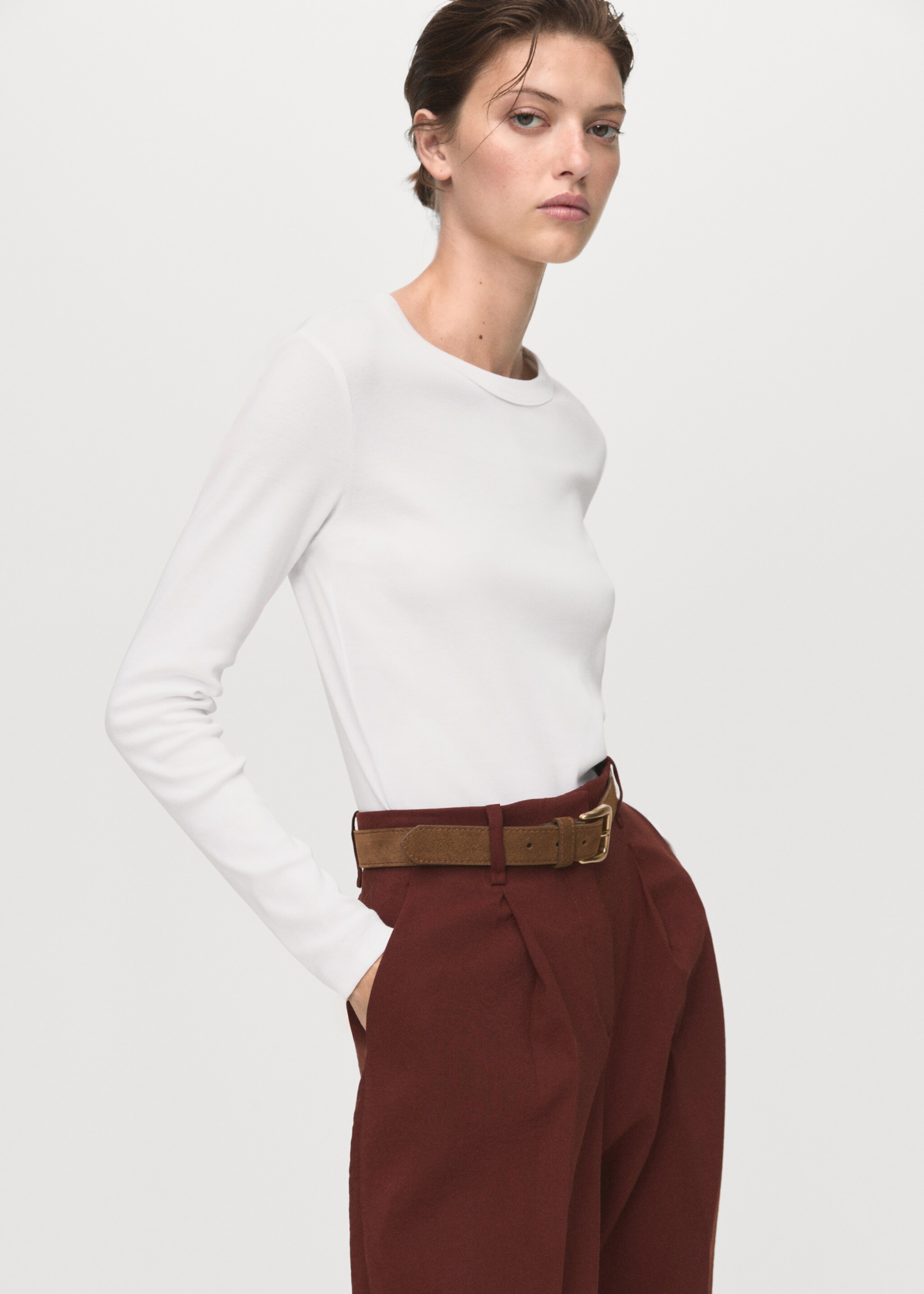 Long sleeve cotton t-shirt - Medium plane, White. Ref: 17055814-00.