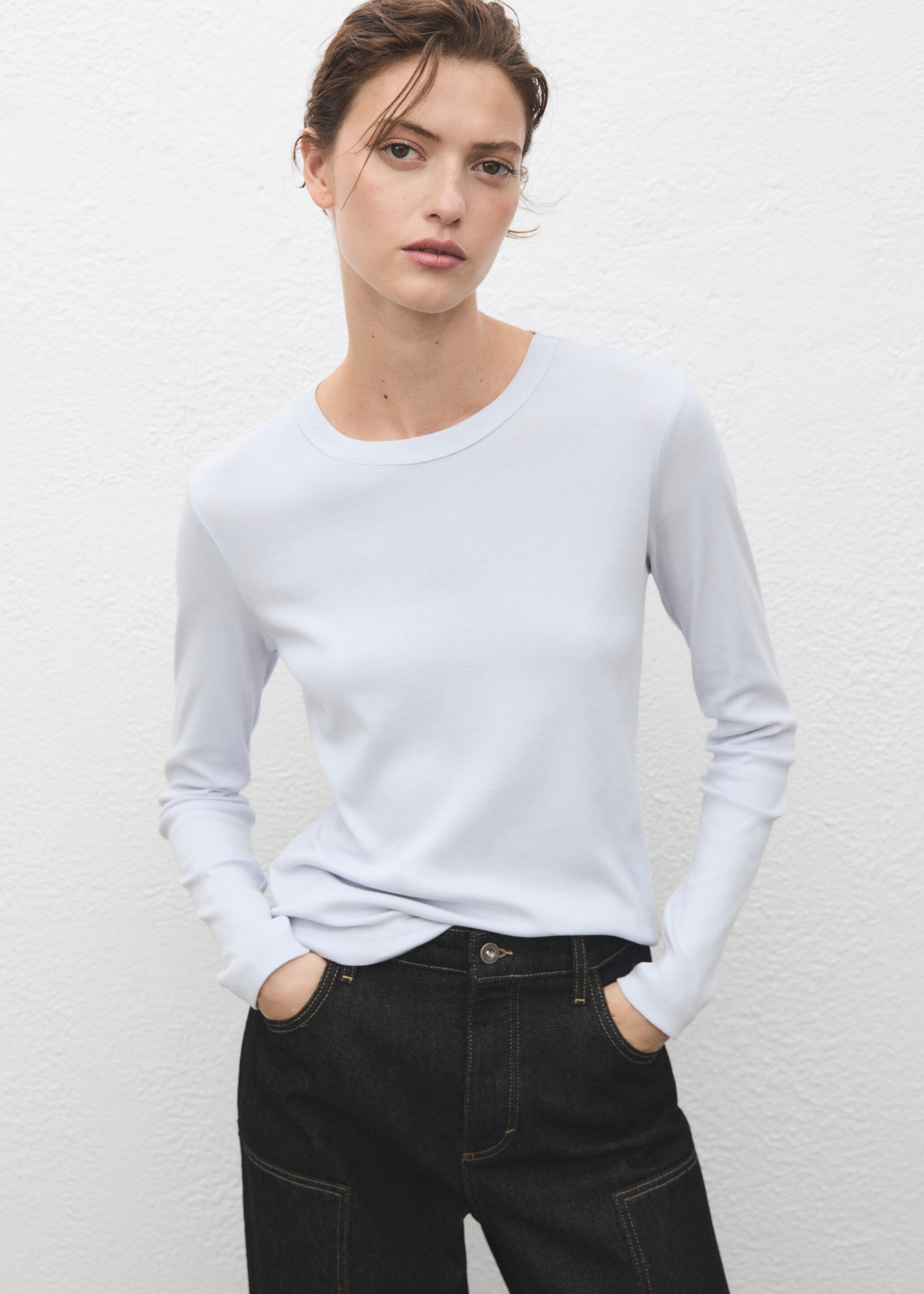 Long sleeve cotton t-shirt - Medium plane, Sky Blue. Ref: 17055814-00.