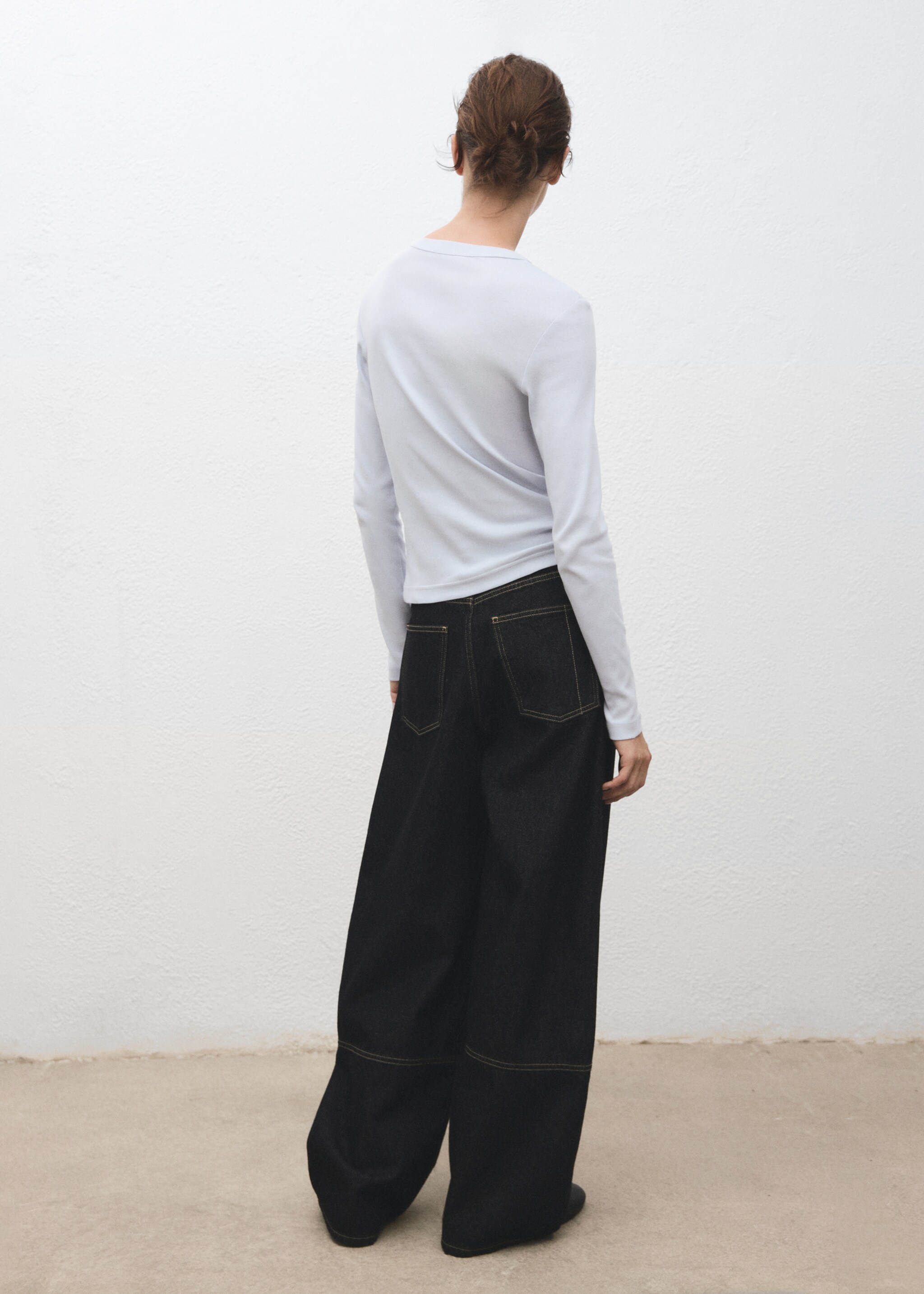 Long sleeve cotton t-shirt - Reverse of the article, Sky Blue. Ref: 17055814-00.