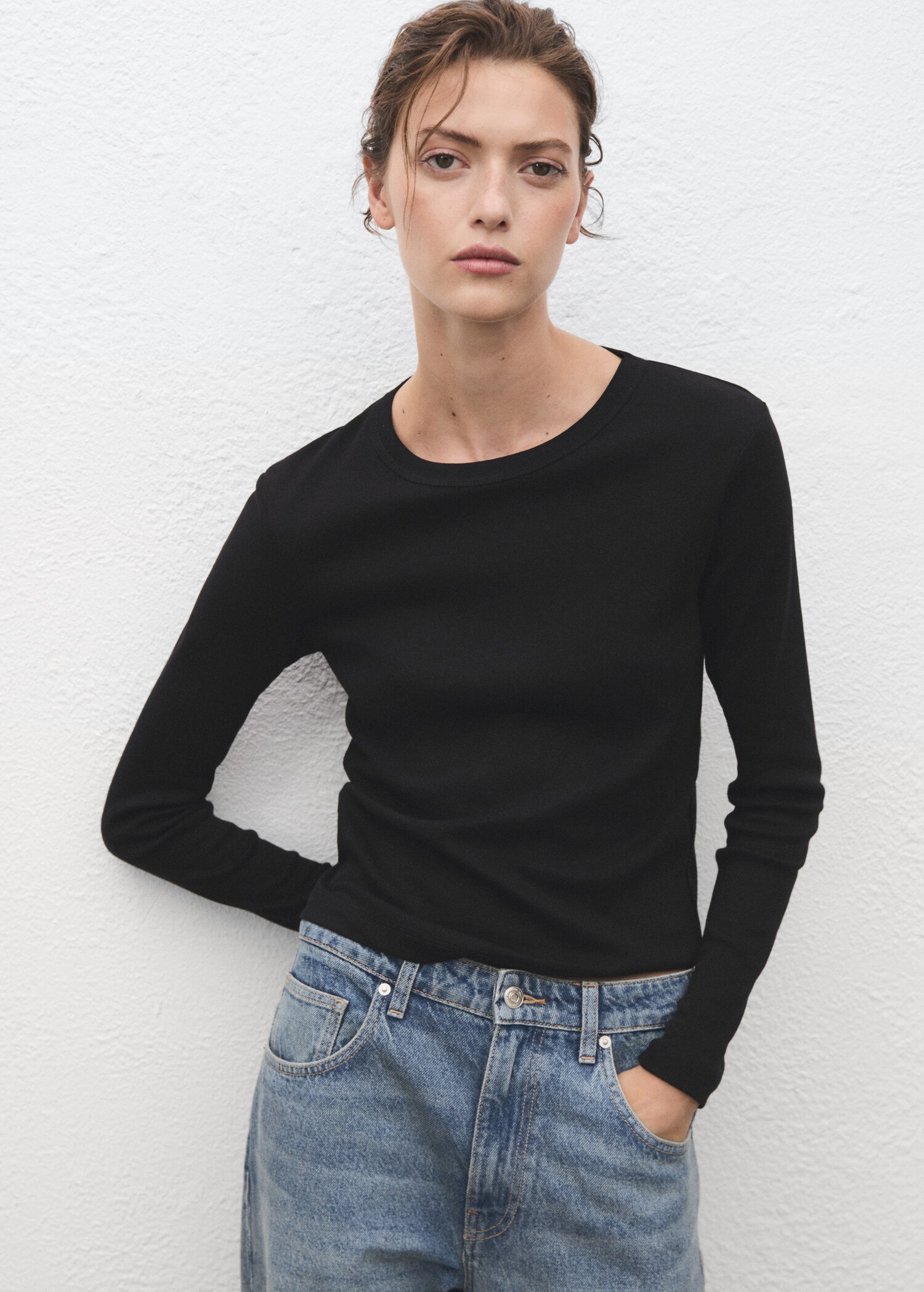 Long sleeve cotton t-shirt - Medium plane