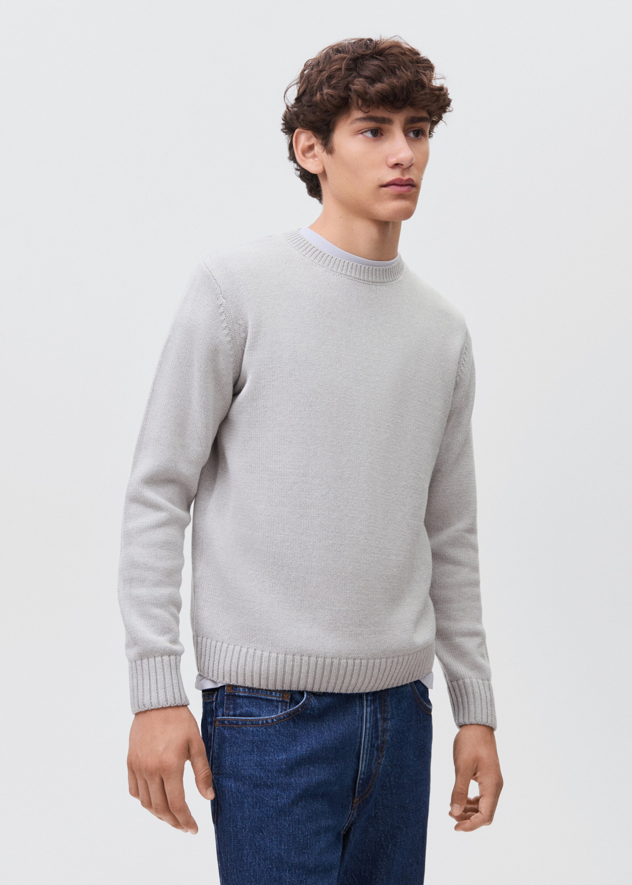 Essential cotton-blend sweater - Medium plane, Grey. Ref: 17055818-00.