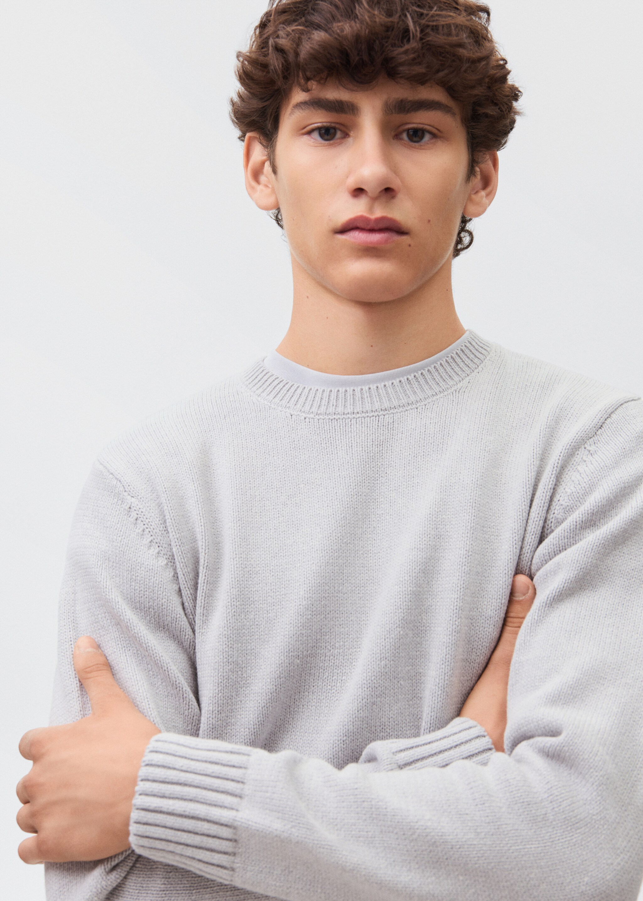 Essential cotton-blend sweater - Details of the article 1, Grey. Ref: 17055818-00.