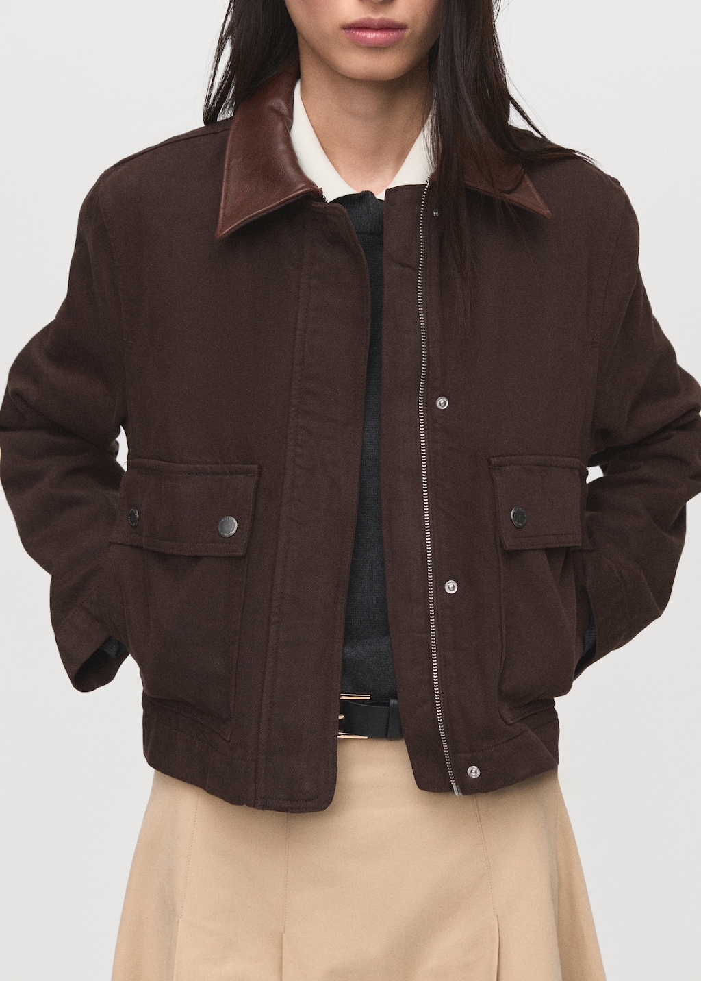 Denim parka with faux-effect collar