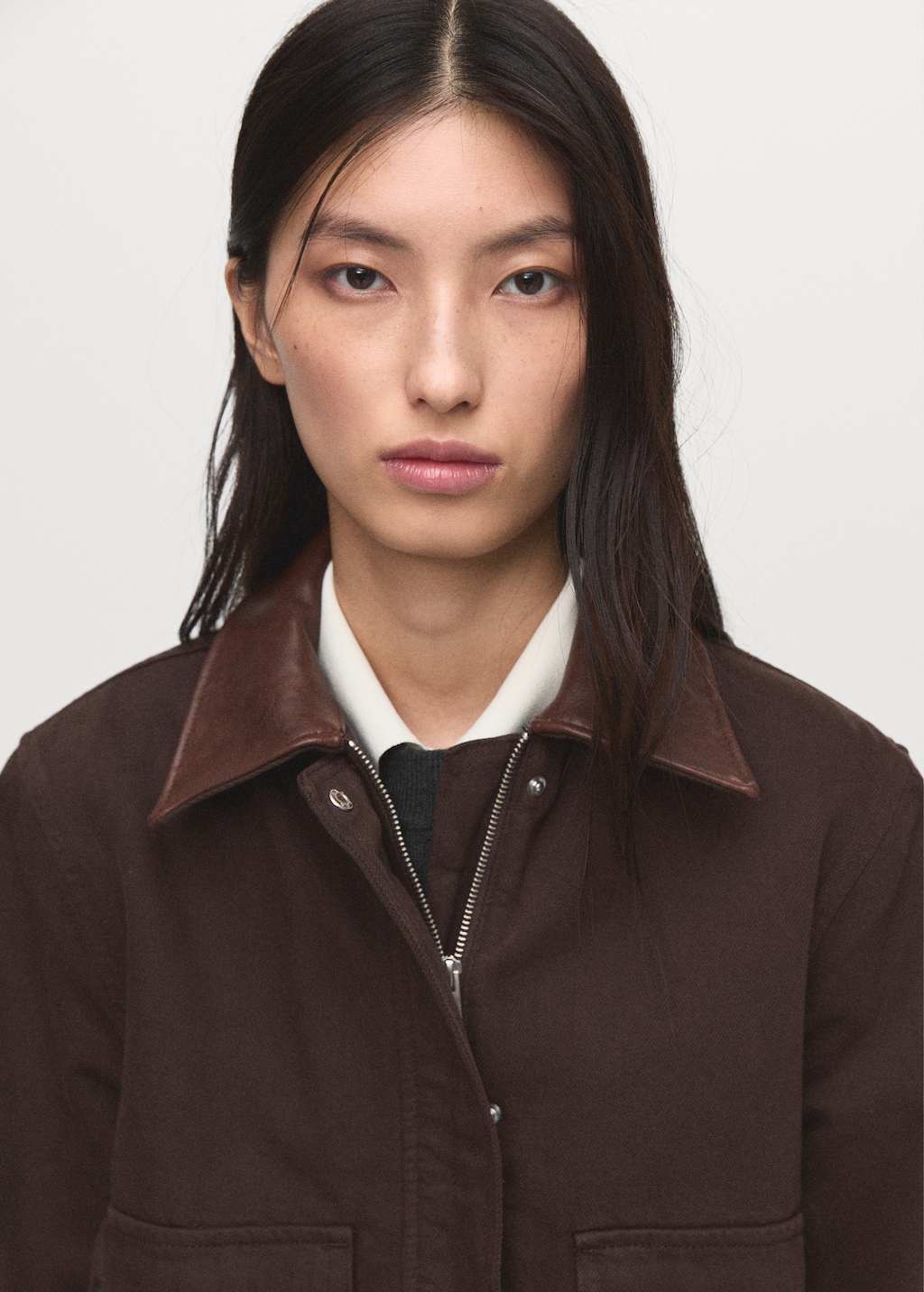 Denim parka with faux-effect collar