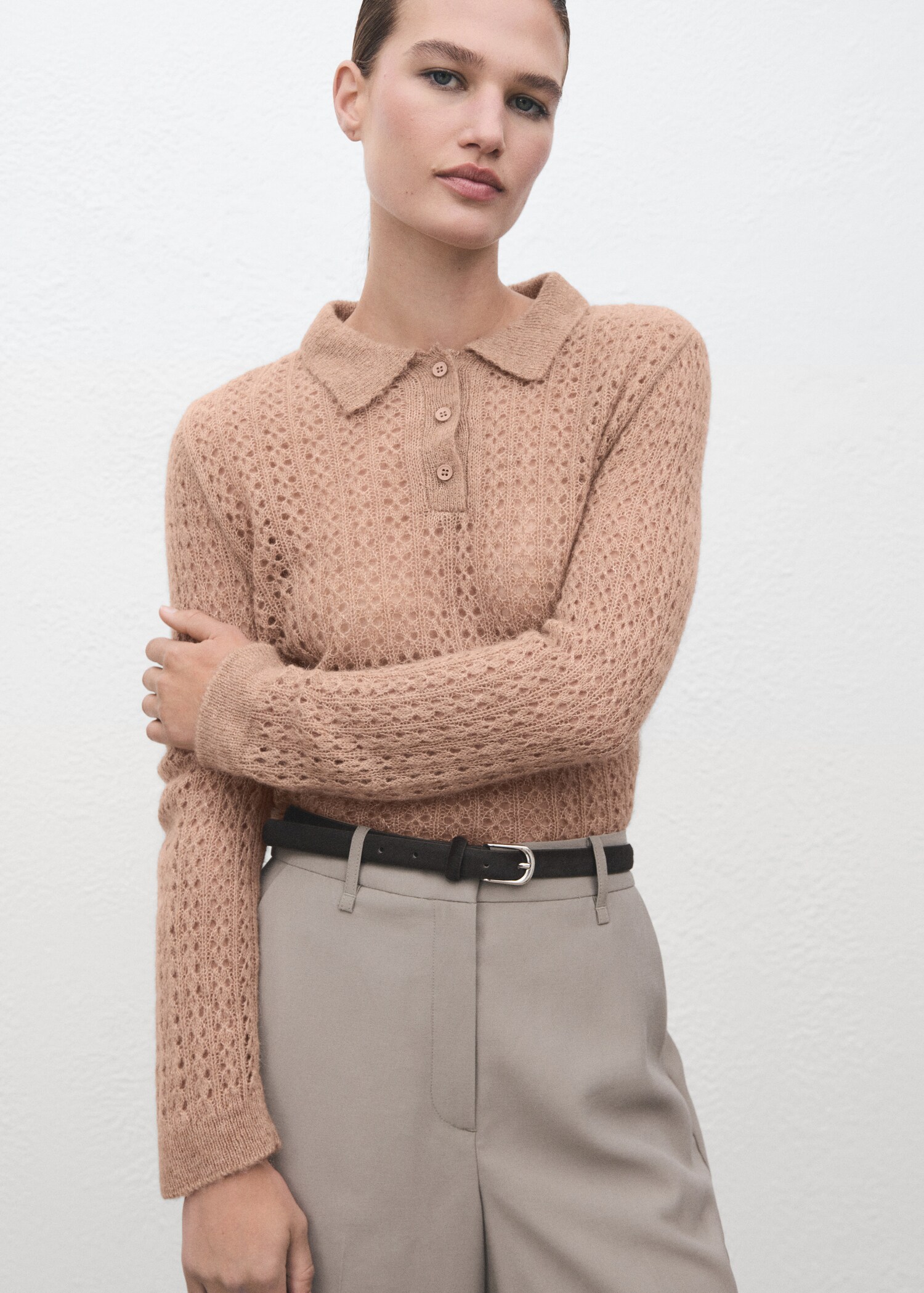 Openwork knitted polo-neck sweater - Medium plane