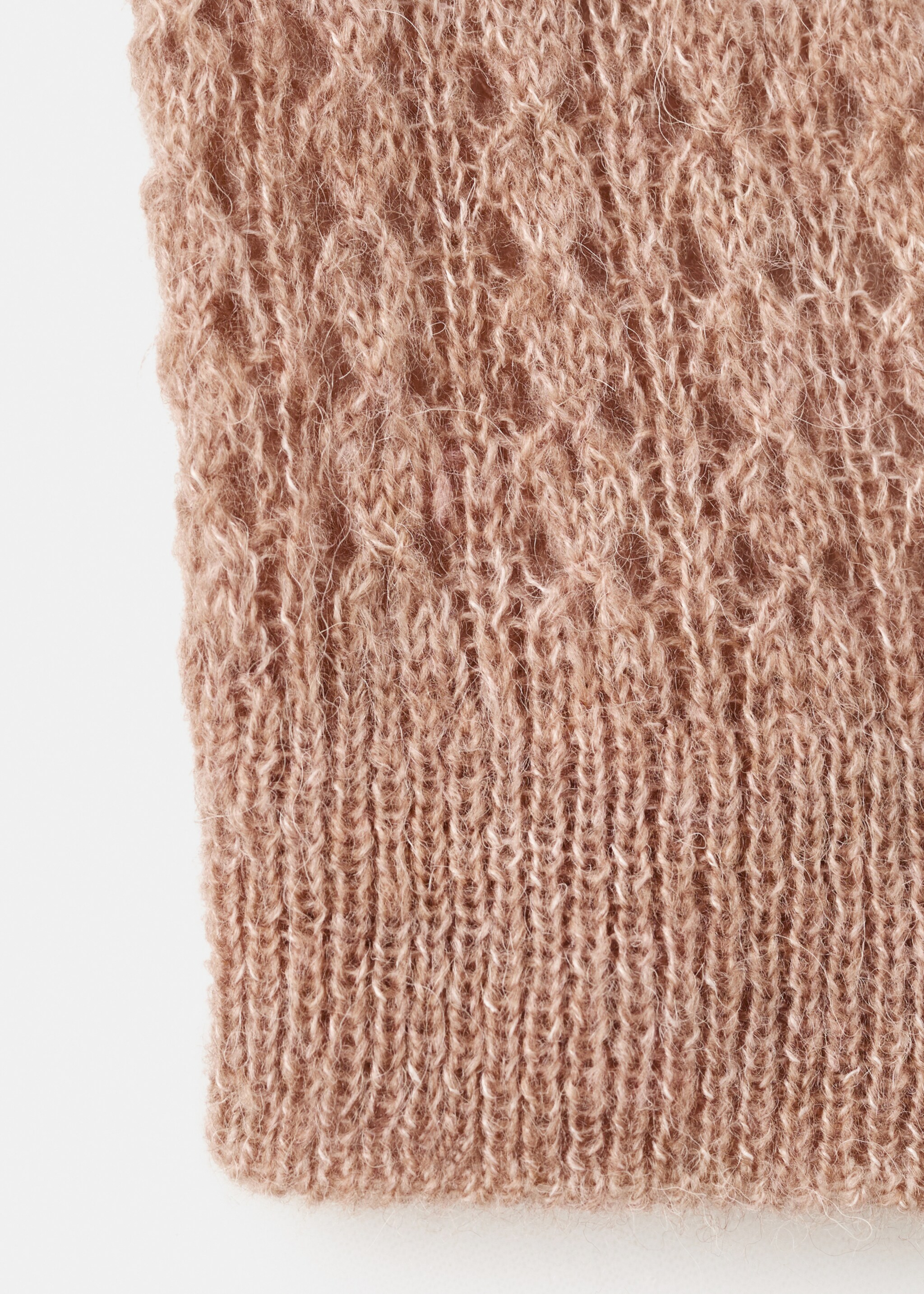 Openwork knitted polo-neck sweater - Details of the article 0, Medium Brown. Ref: 17055823-00.