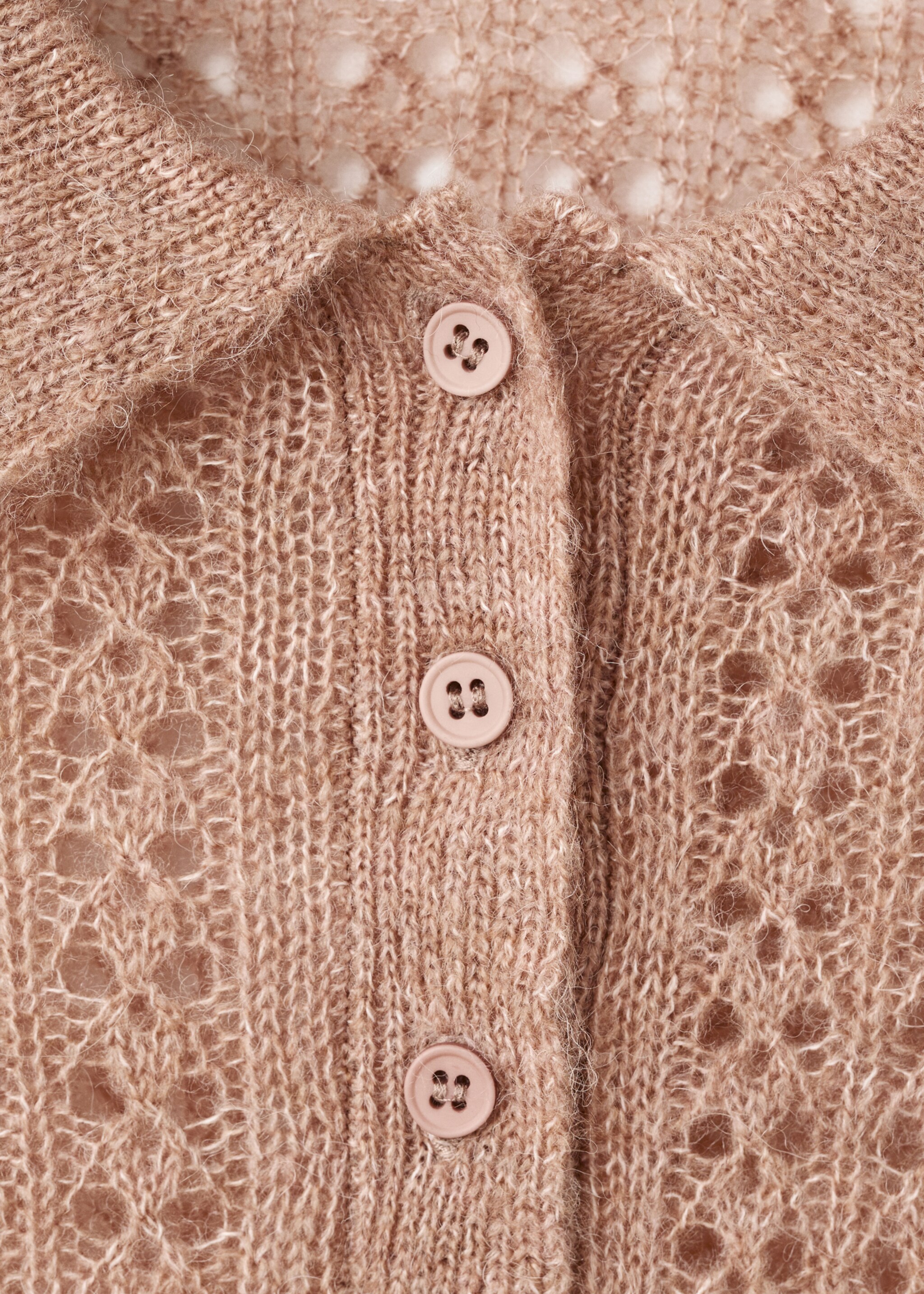 Openwork knitted polo-neck sweater - Details of the article 8, Medium Brown. Ref: 17055823-00.