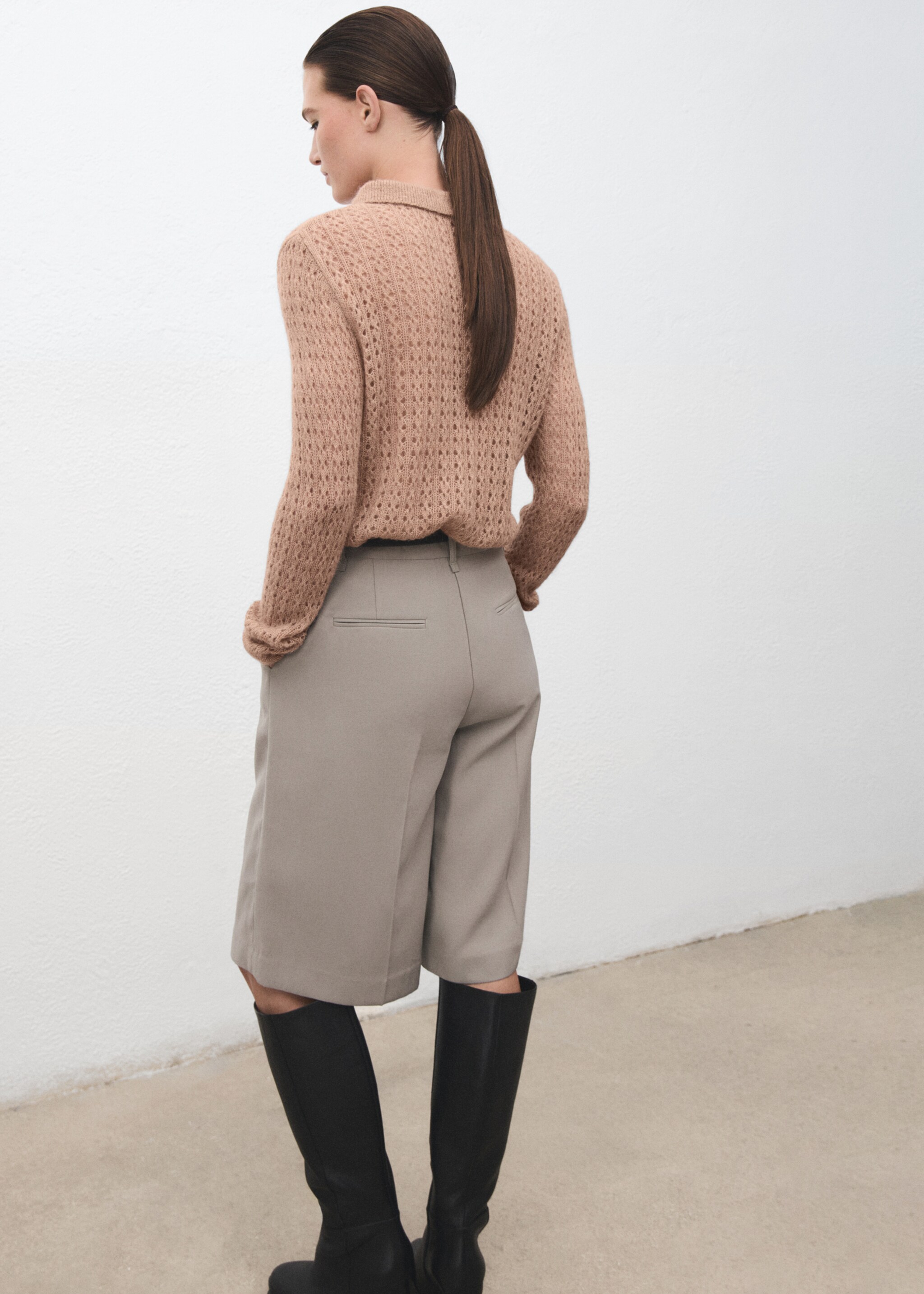 Openwork knitted polo-neck sweater - Reverse of the article, Medium Brown. Ref: 17055823-00.