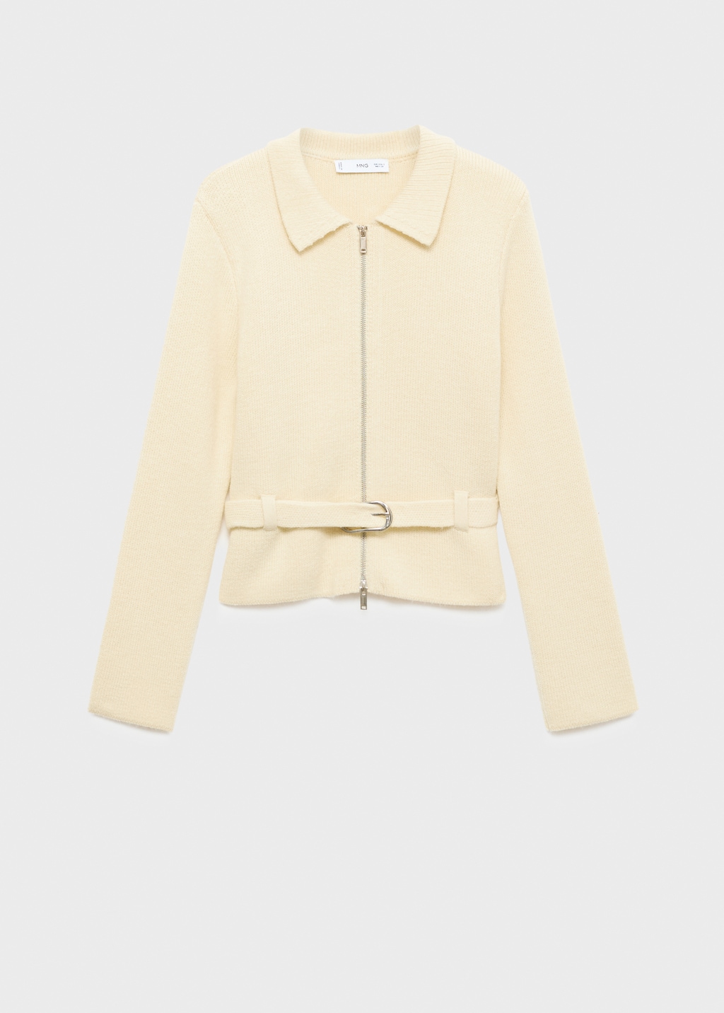 Knitted jacket with belt and buckle