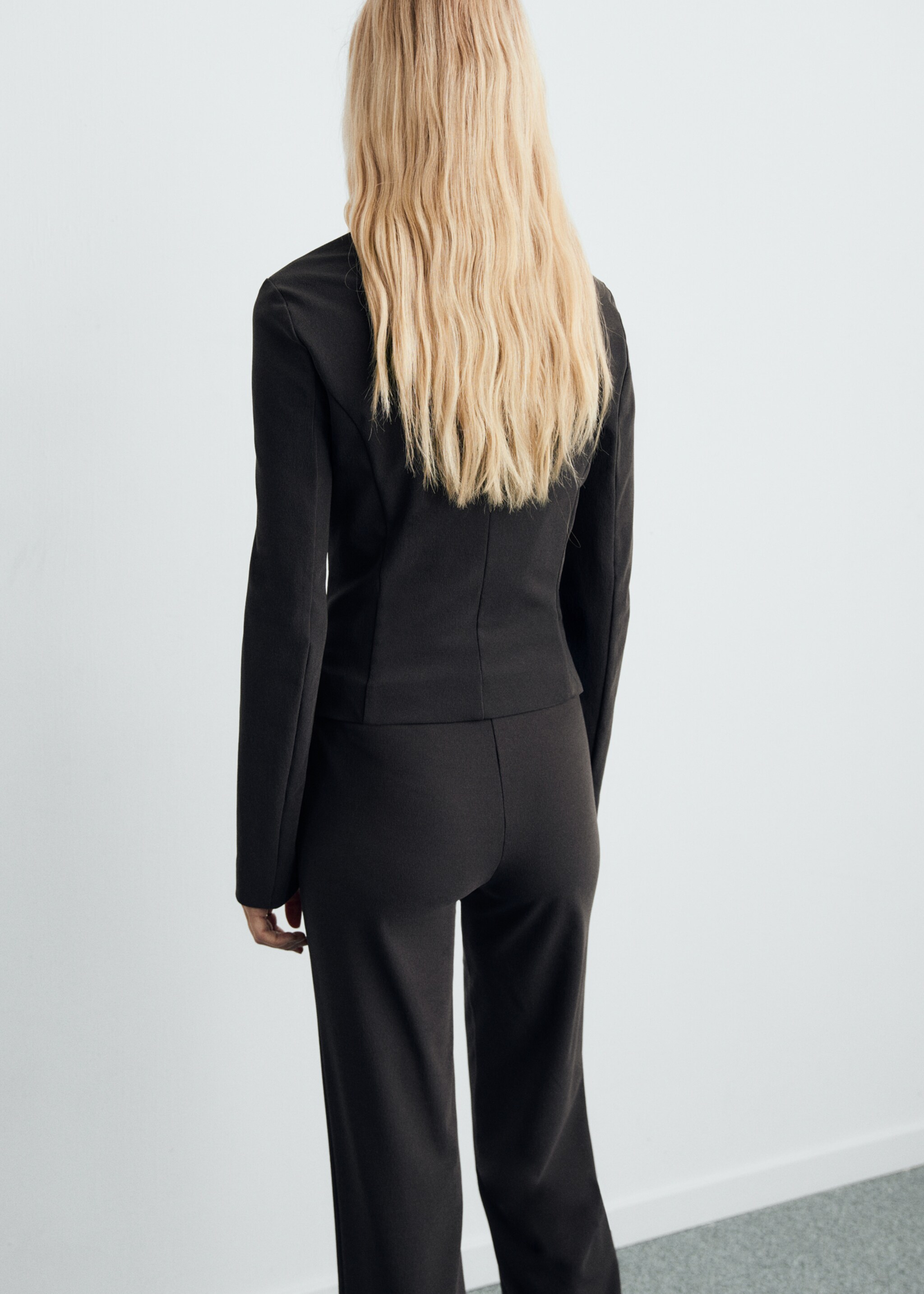 Crop fitted suit blazer - Reverse of the article, Grey. Ref: 17055827-00.