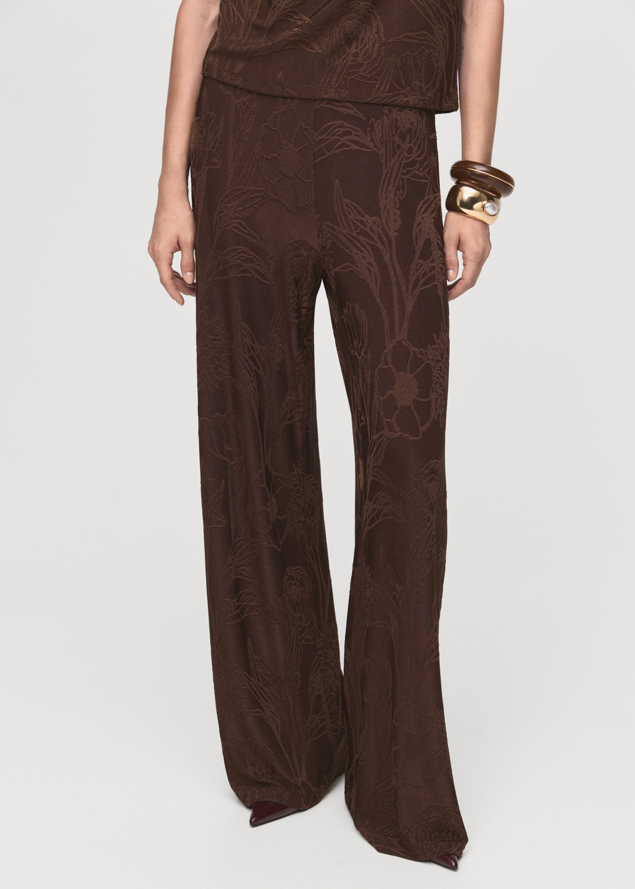 Jacquard floral-print straight trousers - Medium plane, Brown. Ref: 17055828-00.