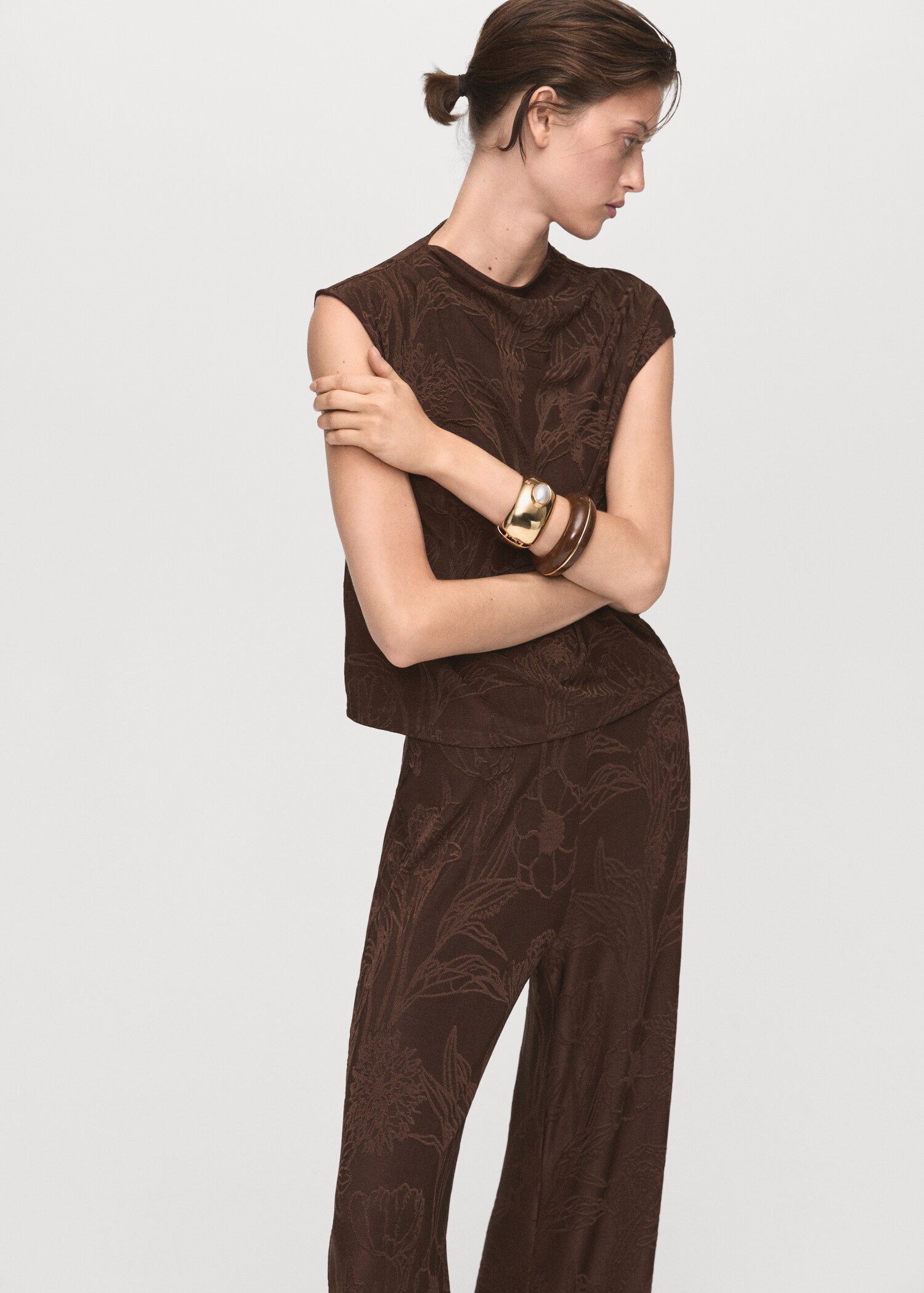 Jacquard floral-print straight trousers - Details of the article 1