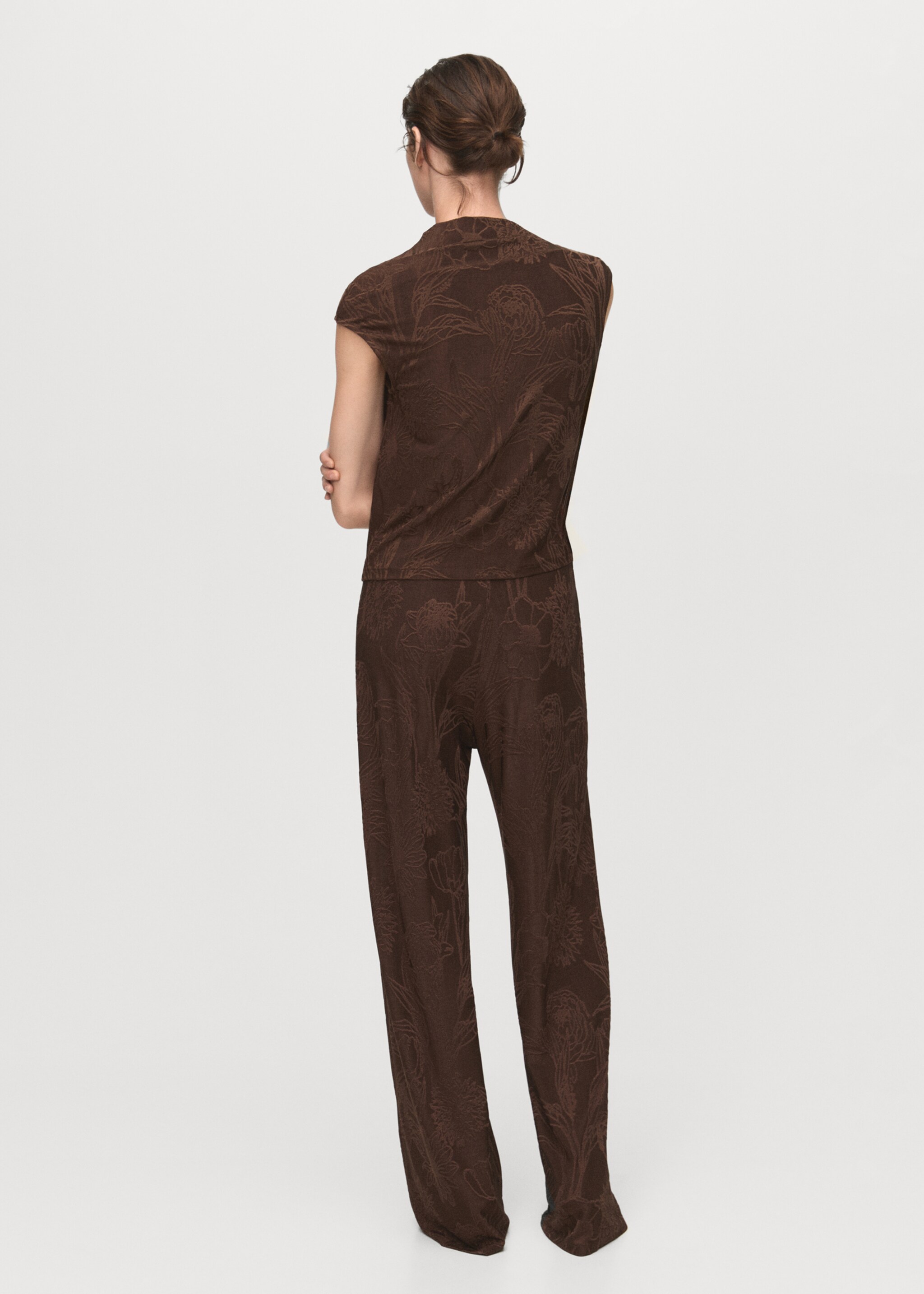 Jacquard floral-print straight trousers - Reverse of the article, Brown. Ref: 17055828-00.