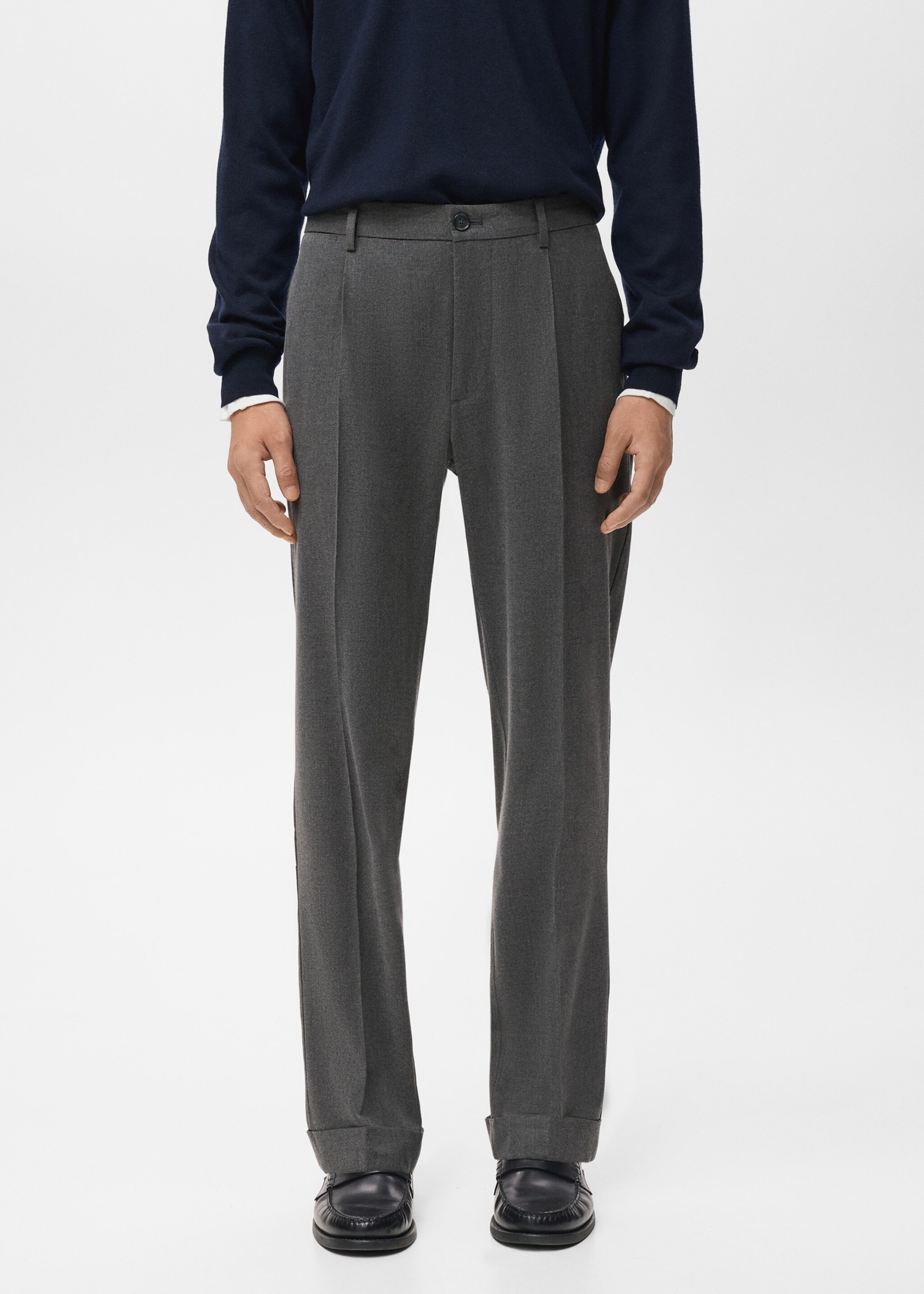 Regular-fit pleated trousers - Medium plane, Medium Heather Grey. Ref: 17055968-00.