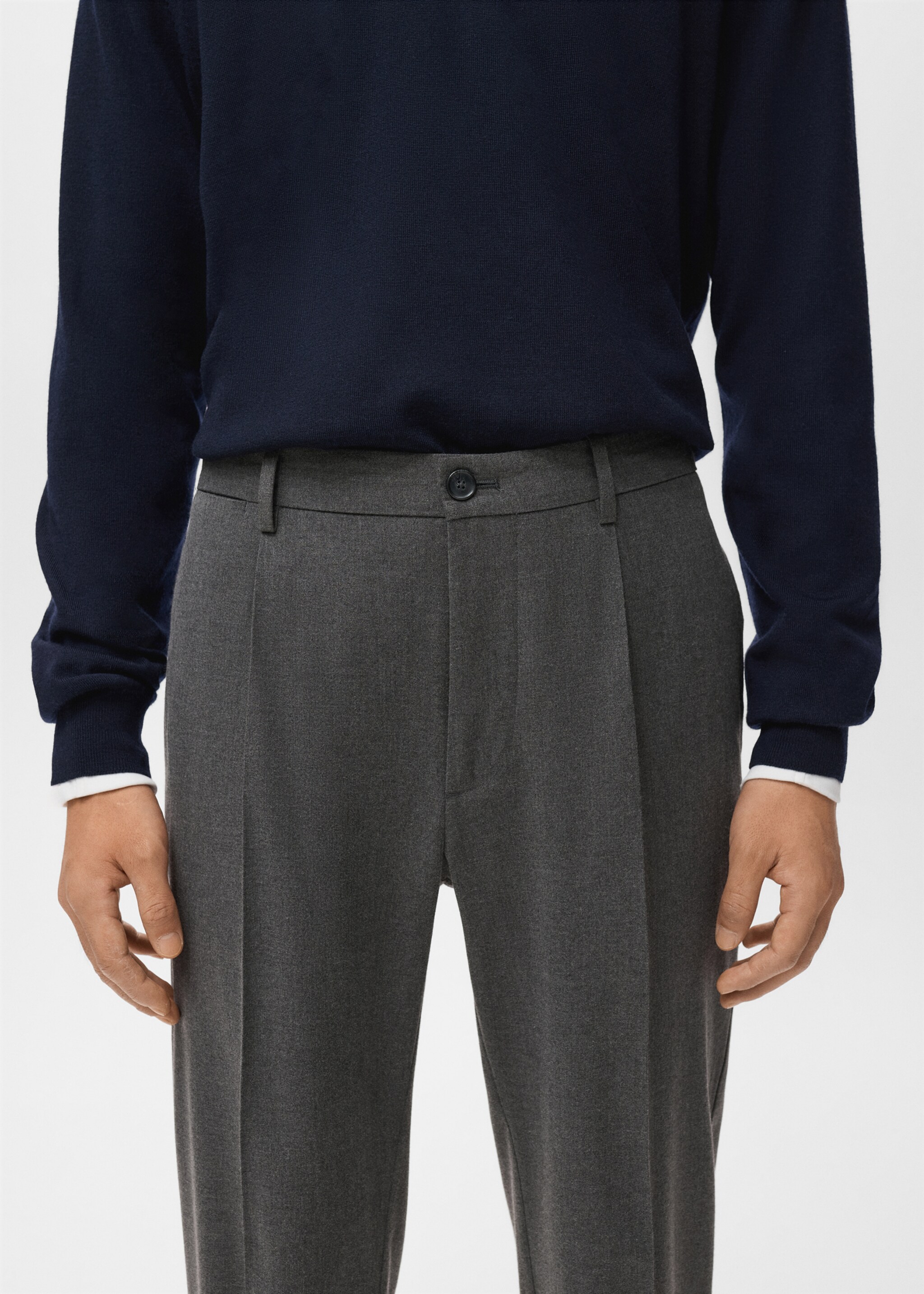 Regular-fit pleated trousers - Details of the article 1, Medium Heather Grey. Ref: 17055968-00.