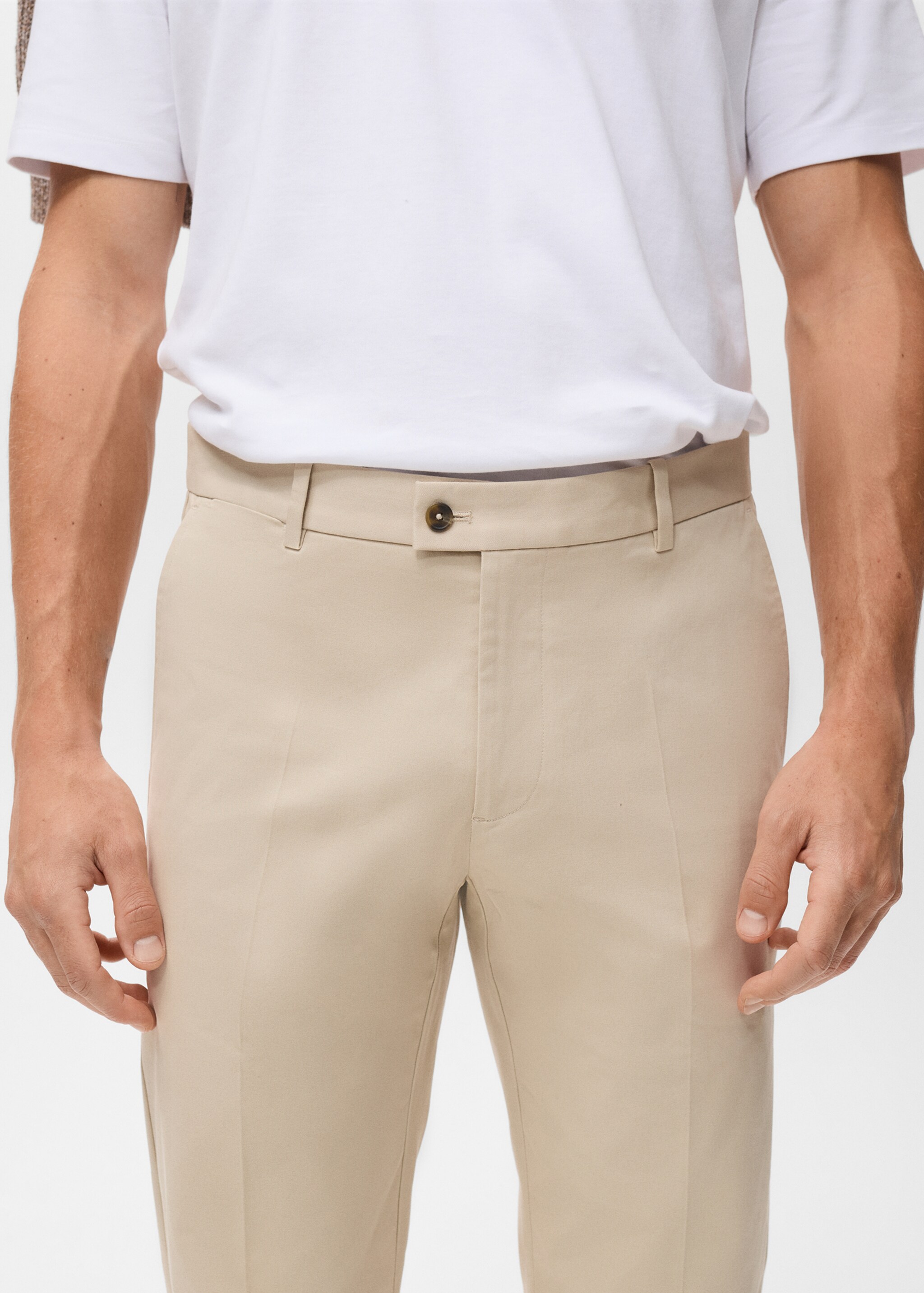 Regular-fit cotton trousers - Details of the article 1, Ecru. Ref: 17055969-00.