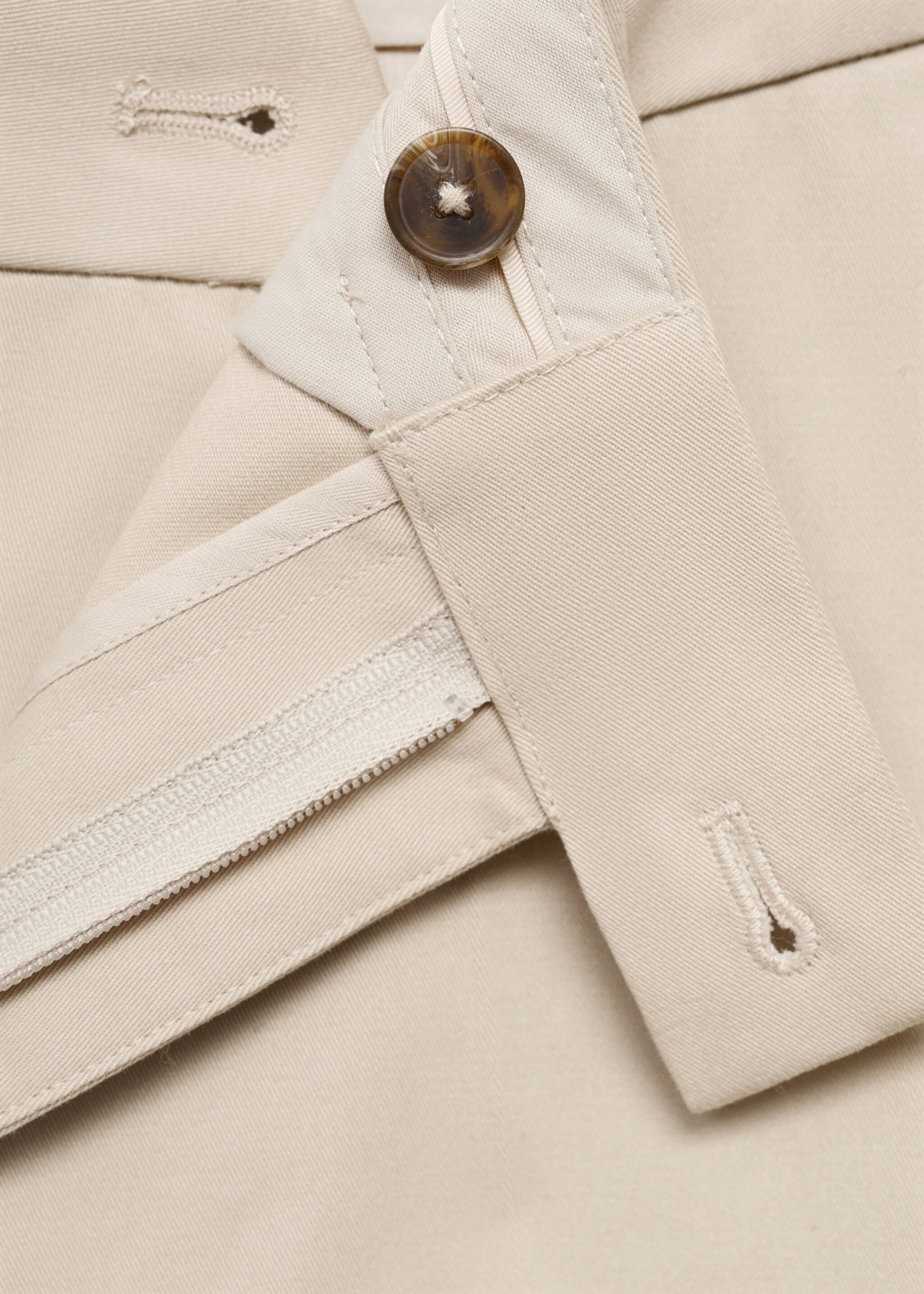 Regular-fit cotton trousers - Details of the article 8, Ecru. Ref: 17055969-00.
