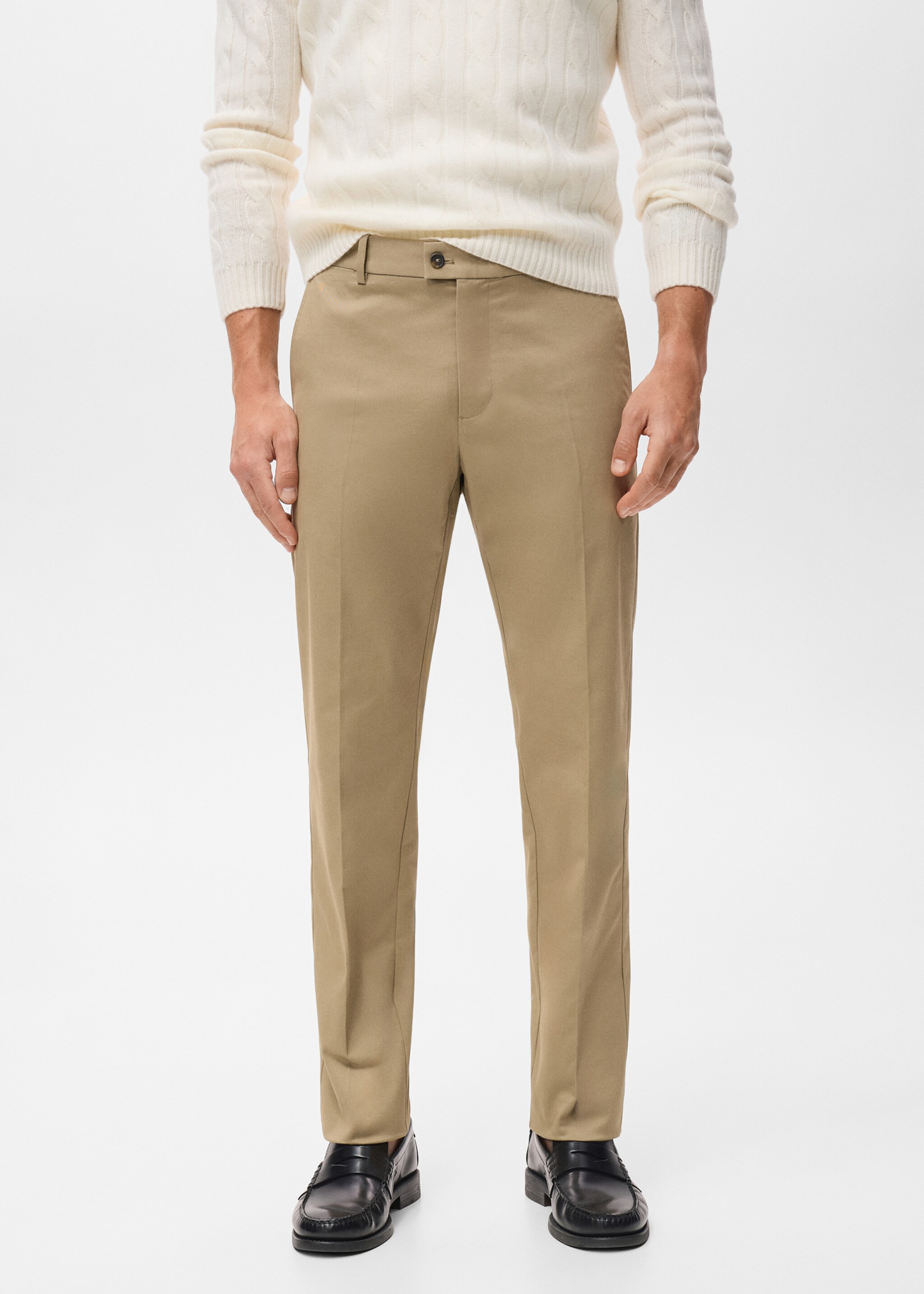 Regular-fit cotton trousers - Medium plane, Beige. Ref: 17055969-00.