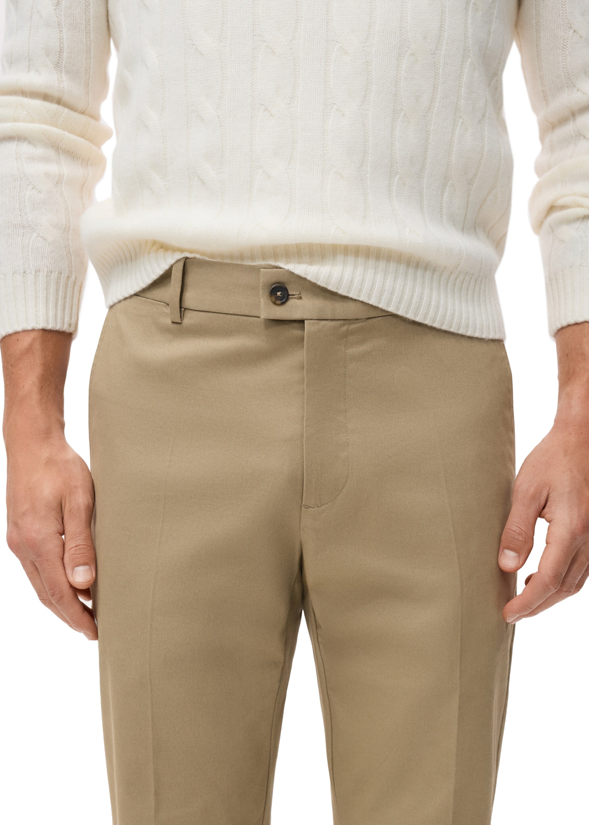 Regular-fit cotton trousers - Details of the article 1, Beige. Ref: 17055969-00.
