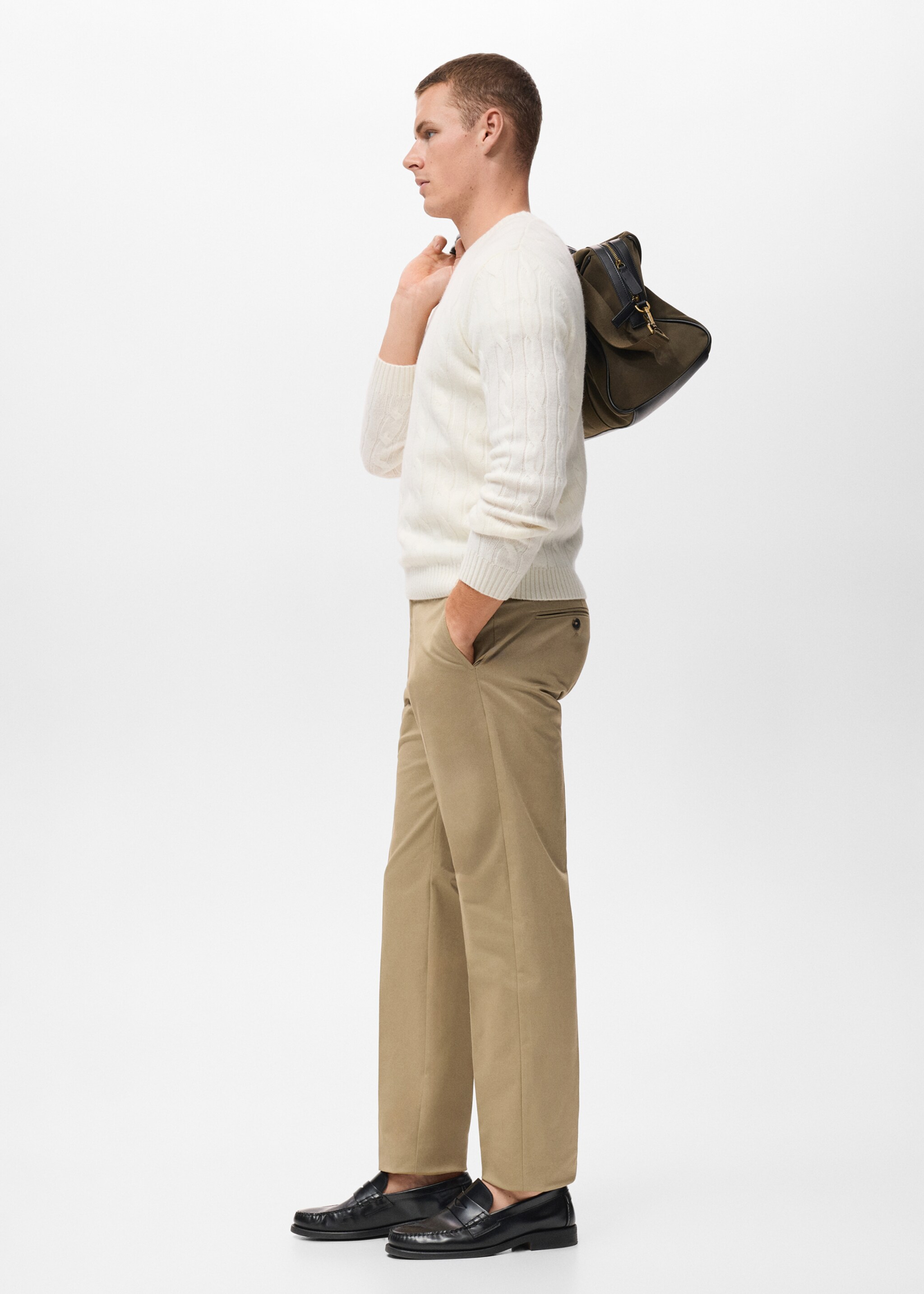 Regular-fit cotton trousers - Details of the article 2, Beige. Ref: 17055969-00.