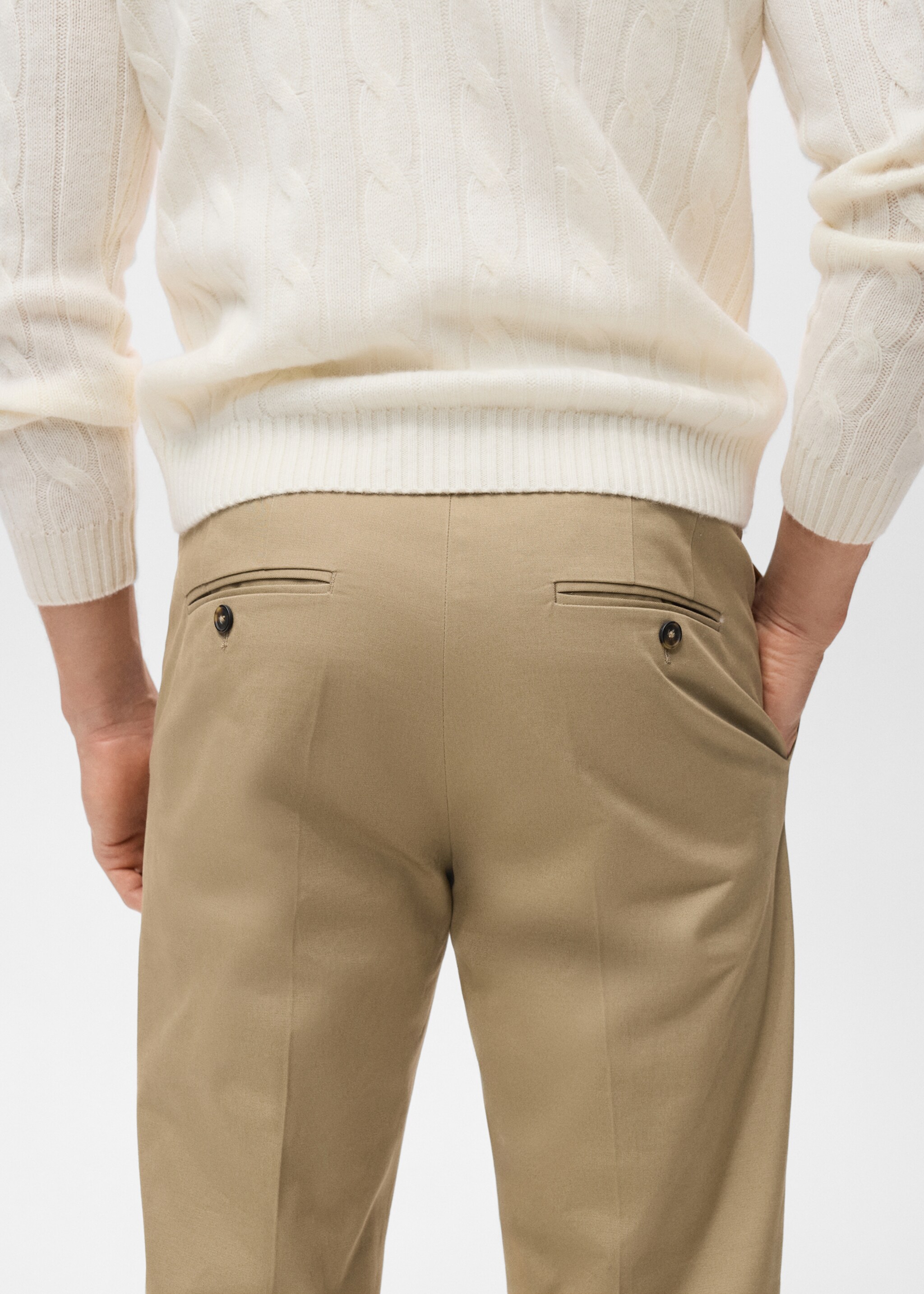 Regular-fit cotton trousers - Details of the article 6, Beige. Ref: 17055969-00.