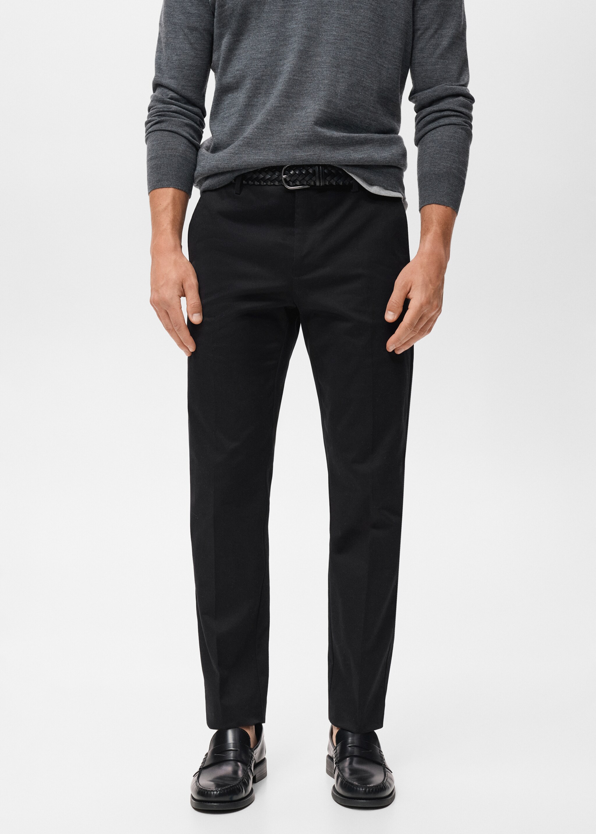 Regular-fit cotton trousers - Medium plane, Navy. Ref: 17055969-00.