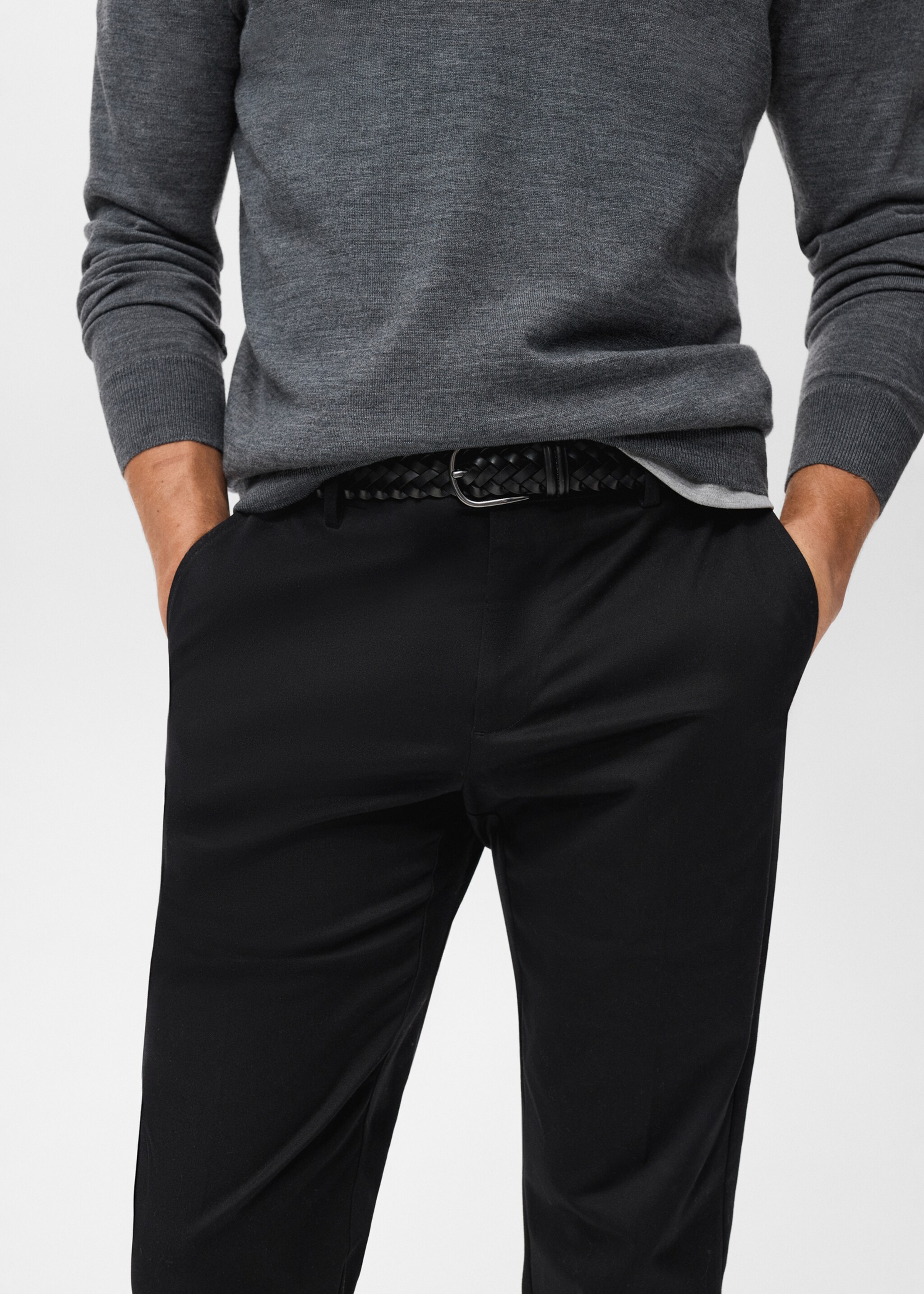 Regular-fit cotton trousers - Details of the article 1, Navy. Ref: 17055969-00.