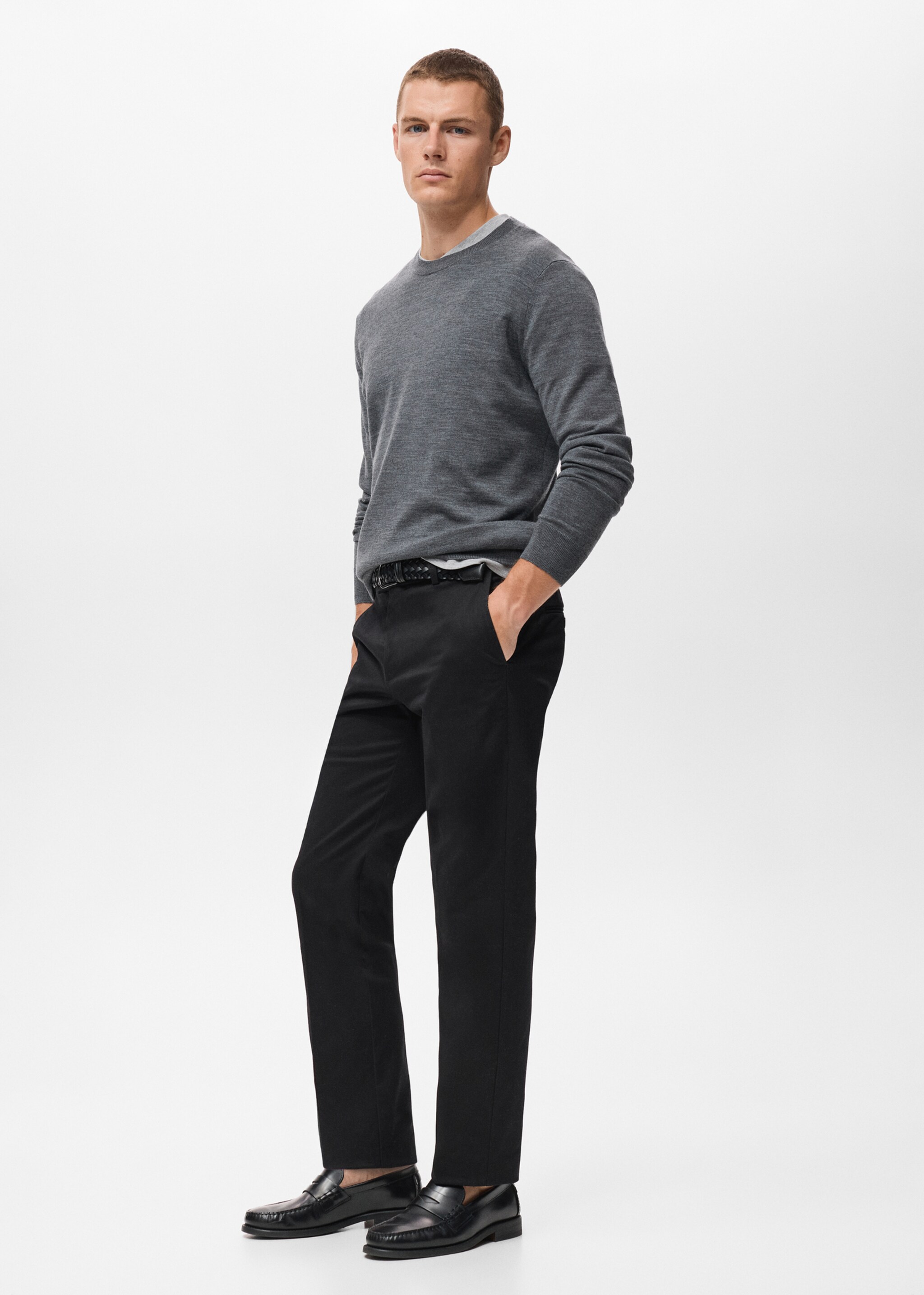 Regular-fit cotton trousers - Details of the article 2, Navy. Ref: 17055969-00.