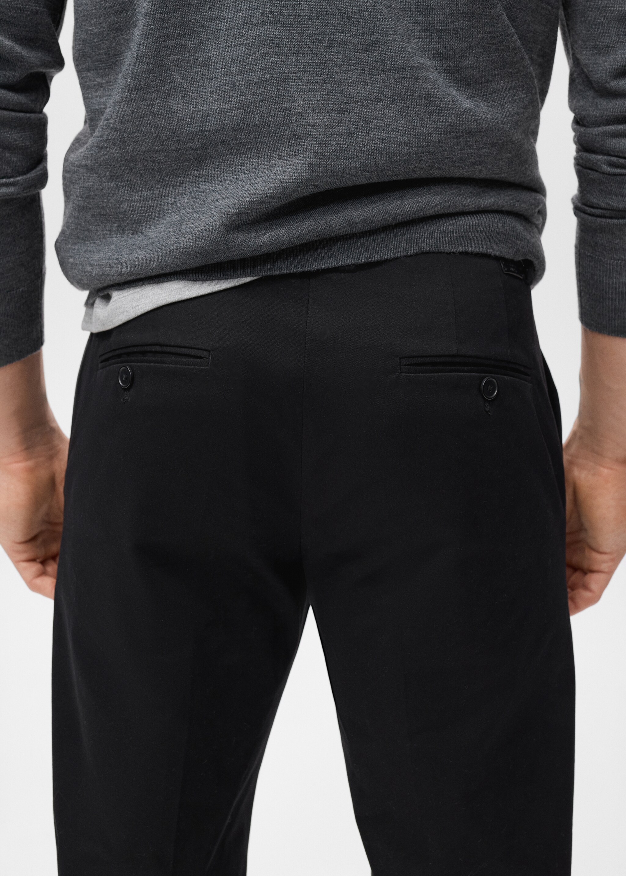 Regular-fit cotton trousers - Details of the article 6, Navy. Ref: 17055969-00.