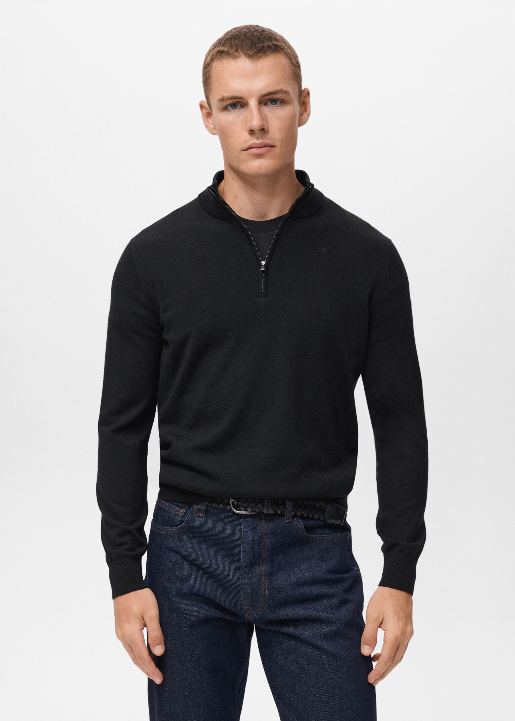 100% wool sweater with perkins neck - Medium plane, Black. Ref: 17055971-00.