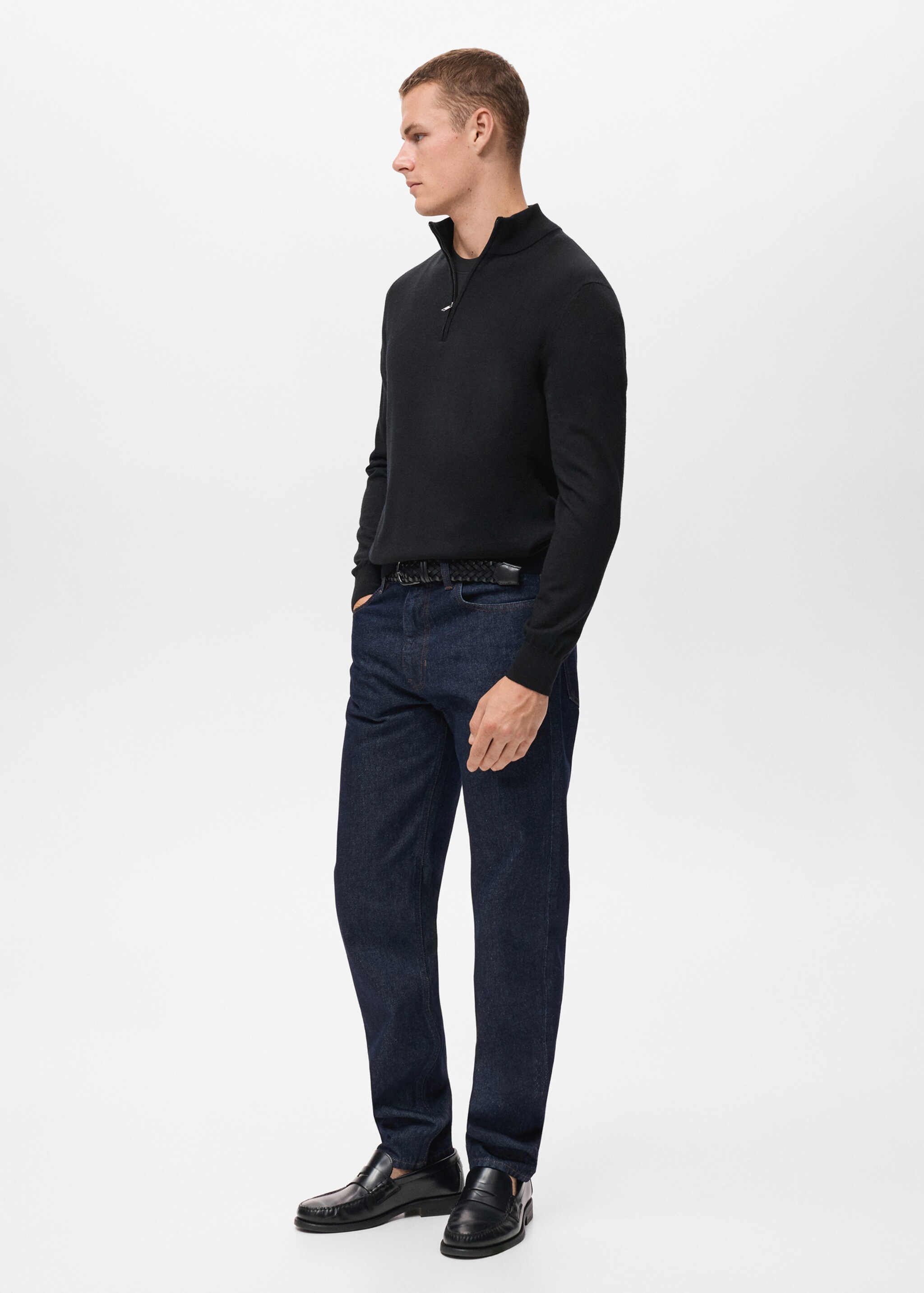 100% wool sweater with perkins neck - Details of the article 2, Black. Ref: 17055971-00.