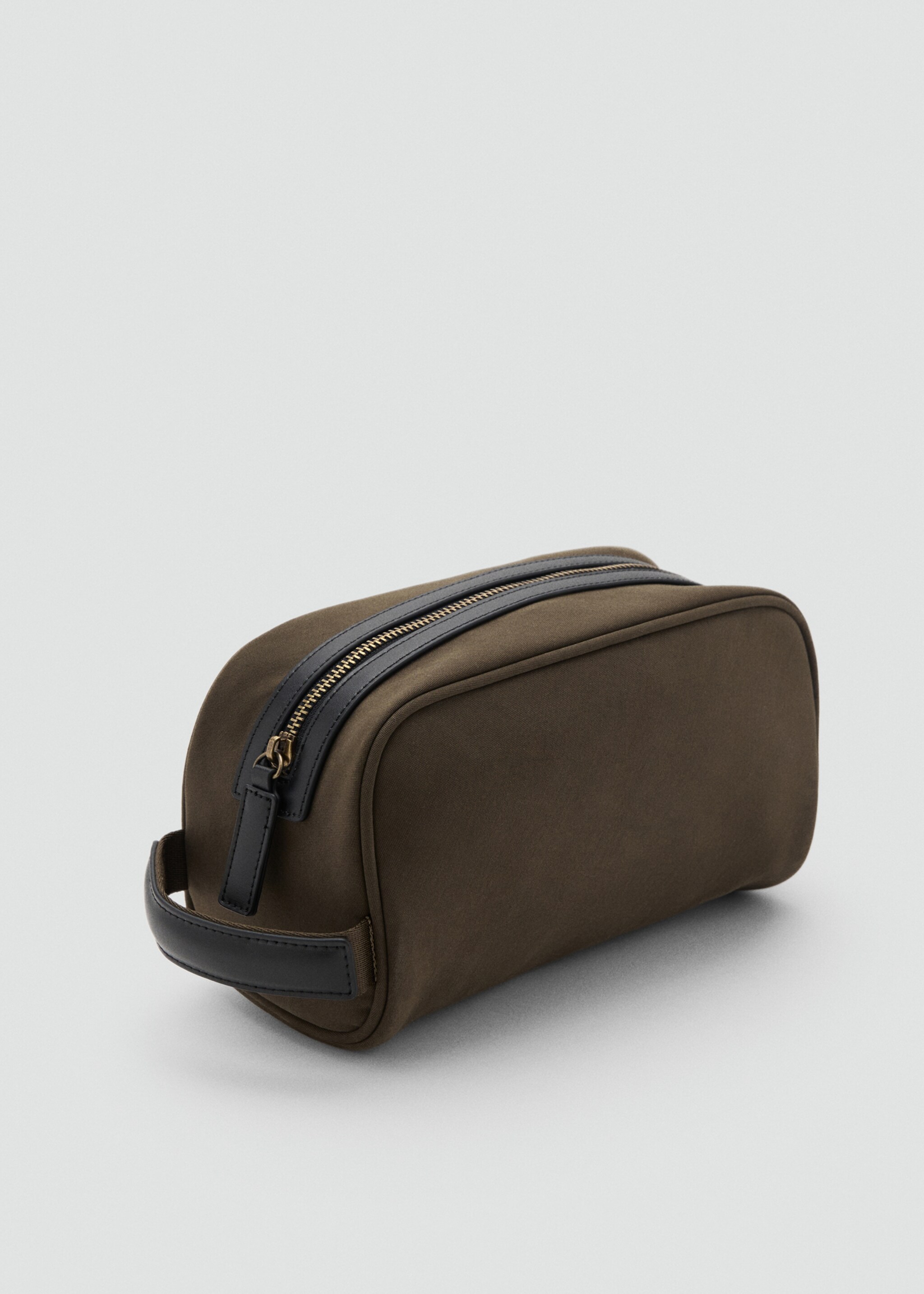 Sac cosmétique cuir à zip - Plan moyen, Kaki. Ref: 17055981-00.