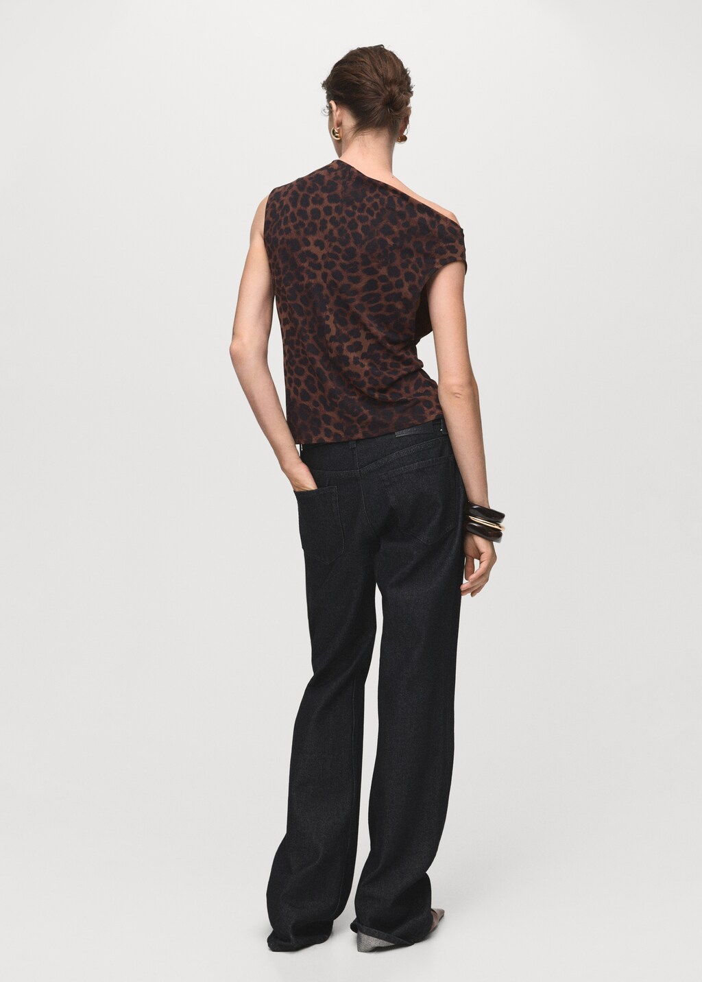 Mango Leopard-print top with asymmetrical collar
