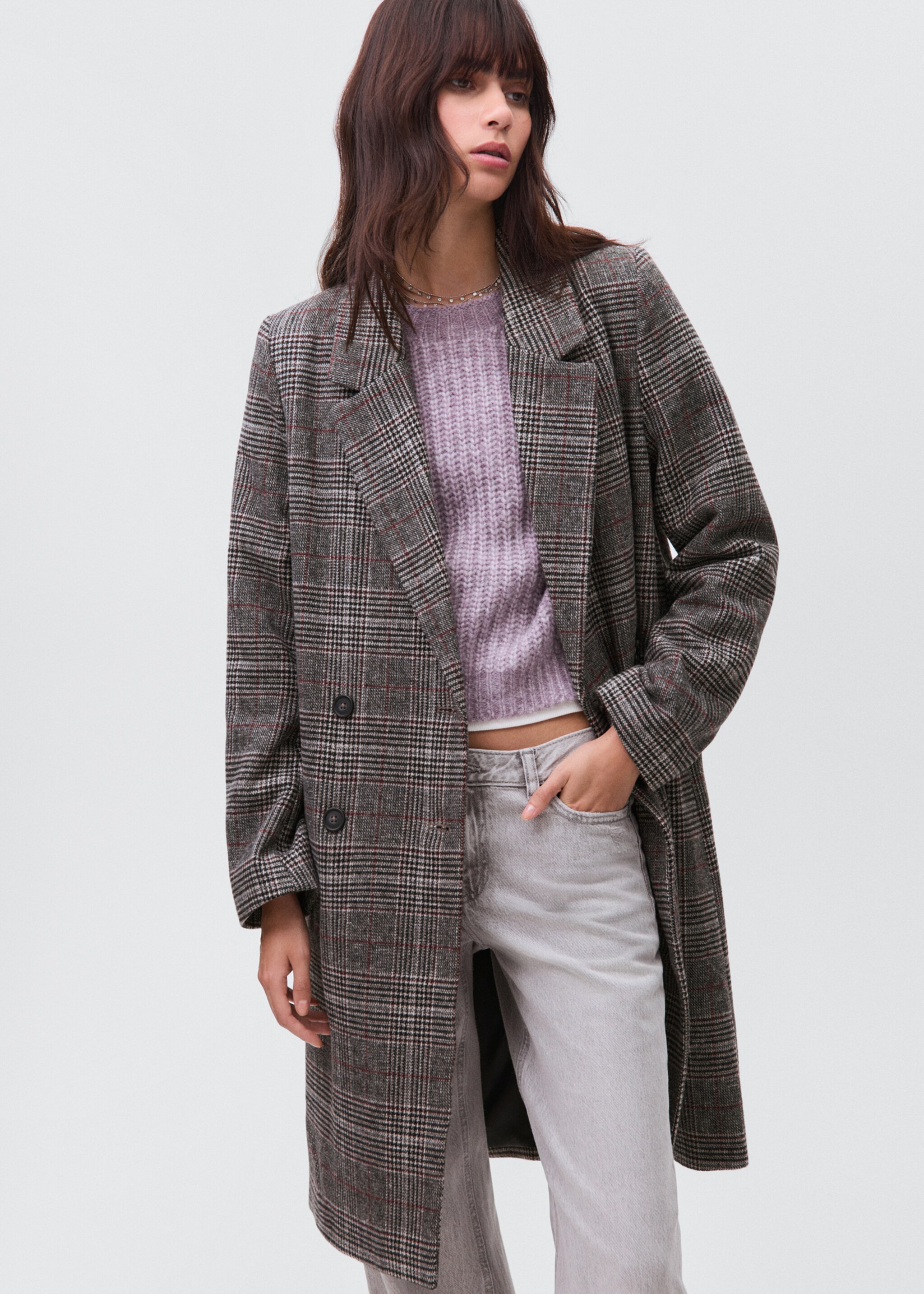 Manteau carreaux laine - Plan moyen, Gris. Ref: 17056326-00.