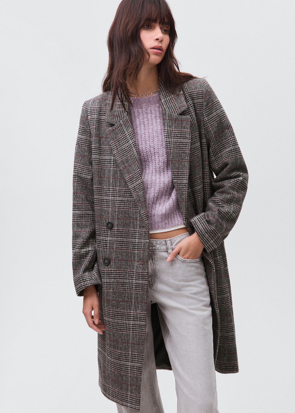 Check wool-blend coat