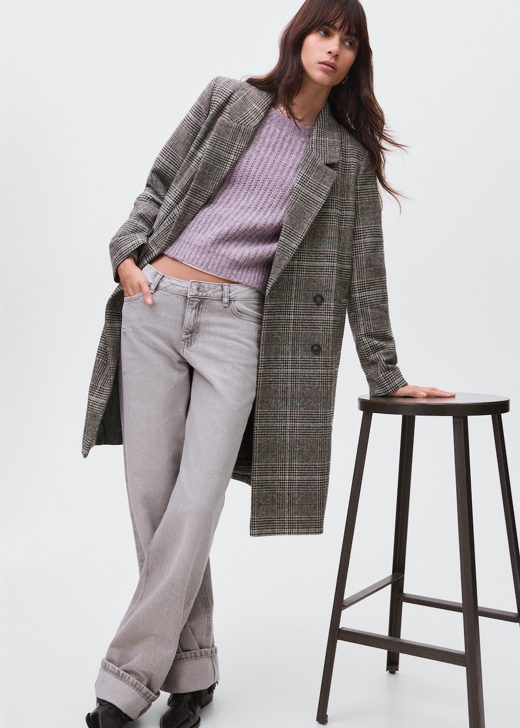 Check wool-blend coat