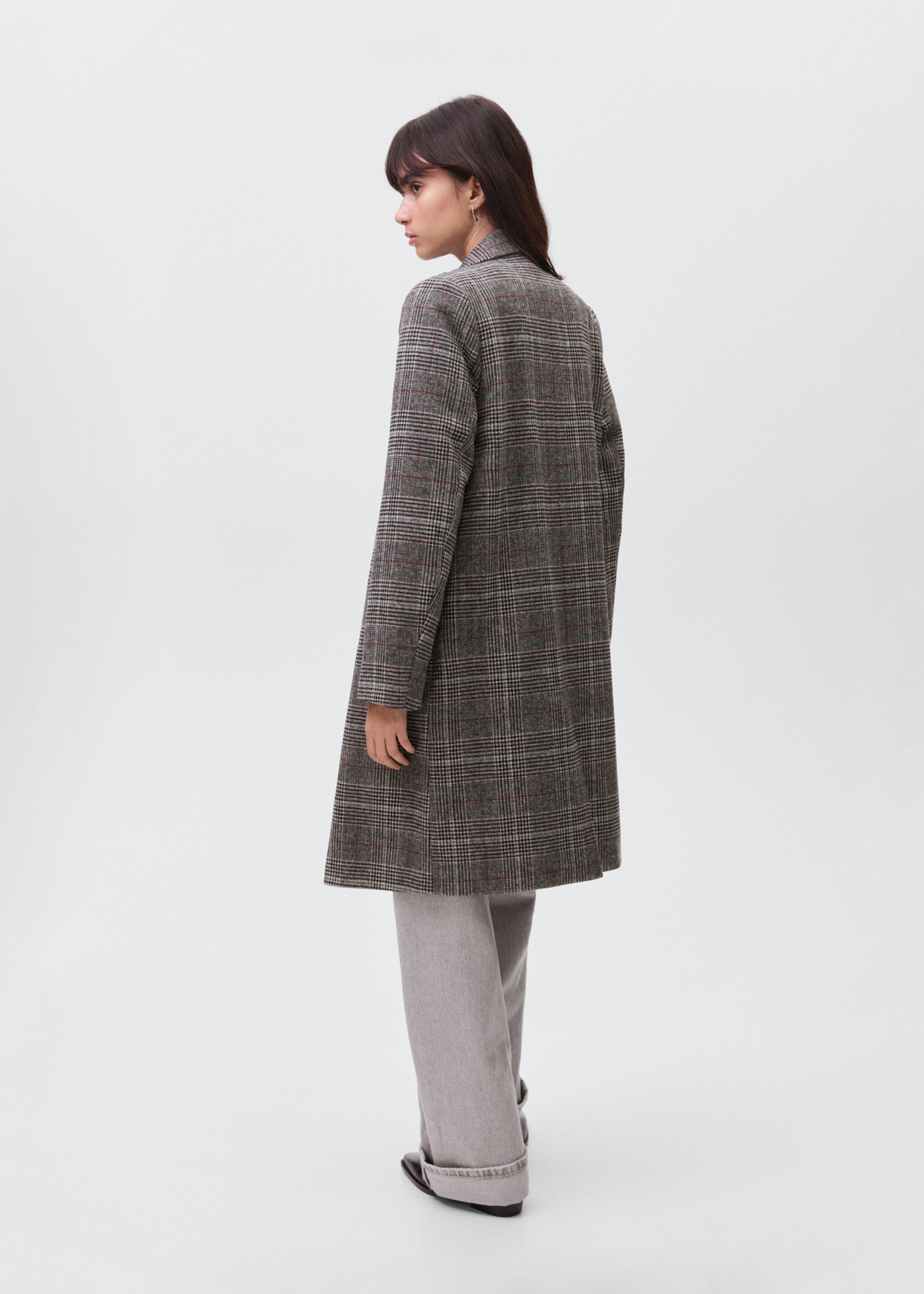 Manteau carreaux laine - Verso de l’article, Gris. Ref: 17056326-00.